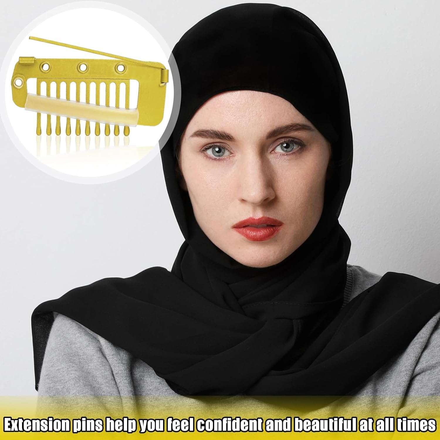 INHEAVEN 100 Pieces Chunni Clips with Safety Pins 10 Teeth Wig Clips Strong Dupatta Grip Clip Flat Dupatta Setting Clips Hair Extension Clips for Woman Hijab Veil Hair Extensions Hairpieces (Gold) 6