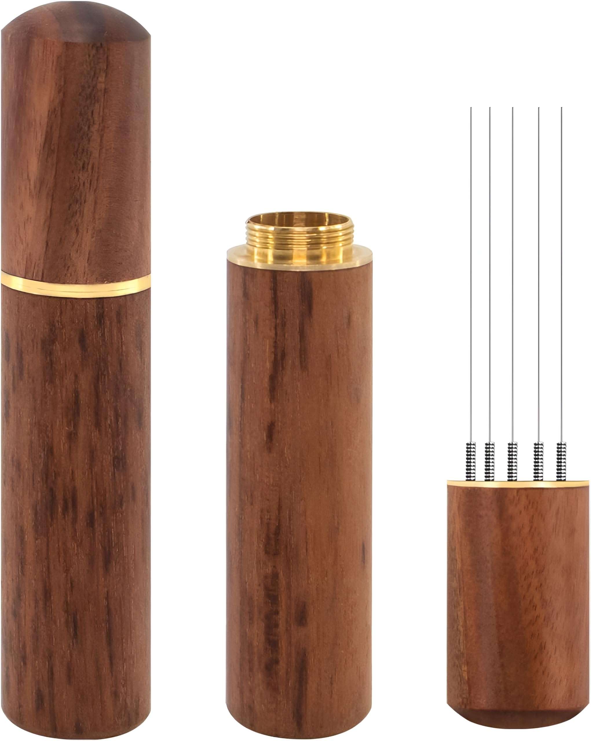 PiyuBind Espresso Coffee Stirrer – 5 Needles WDT Tool 0.4mm with Natural Rosewood Handle & Stand, Espresso Distribution Tool for Even Tamping, Espresso Prep Tool for Baristas & Home Coffee Lovers