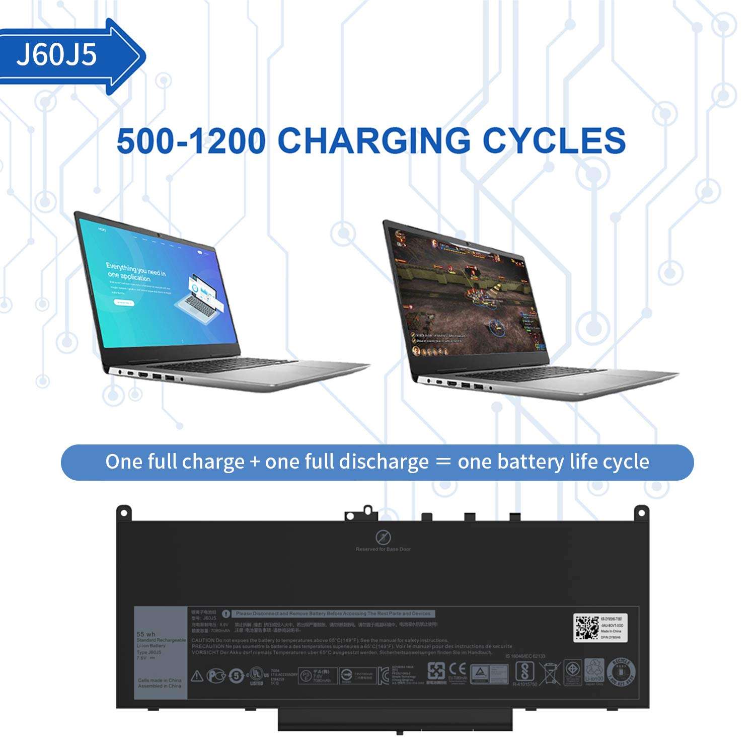 CREATESTAR J60J5 Laptop Battery for Dell Latitude E7270 E7470 Series Notebook MC34Y 0MC34Y R1V85 451-BBSX 451-BBSY 451-BBSU 242WD PDNM2. 7080mAh 5