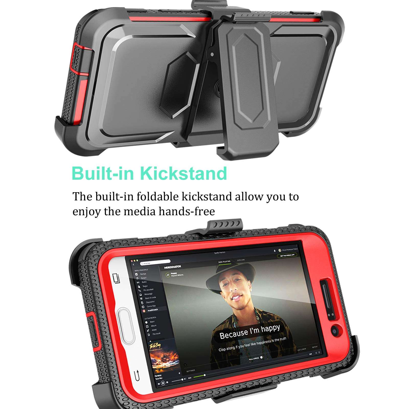 Tinysaturn Galaxy Luna Case, Galaxy Amp 2 Case, Galaxy Express 3 Case,J1 2016 Case, (TM) [Yvenus Series] [Red] Shock Absorbing Holster Belt Clip [Built-in Screen] Cover for Samsung Galaxy J1 2016 2