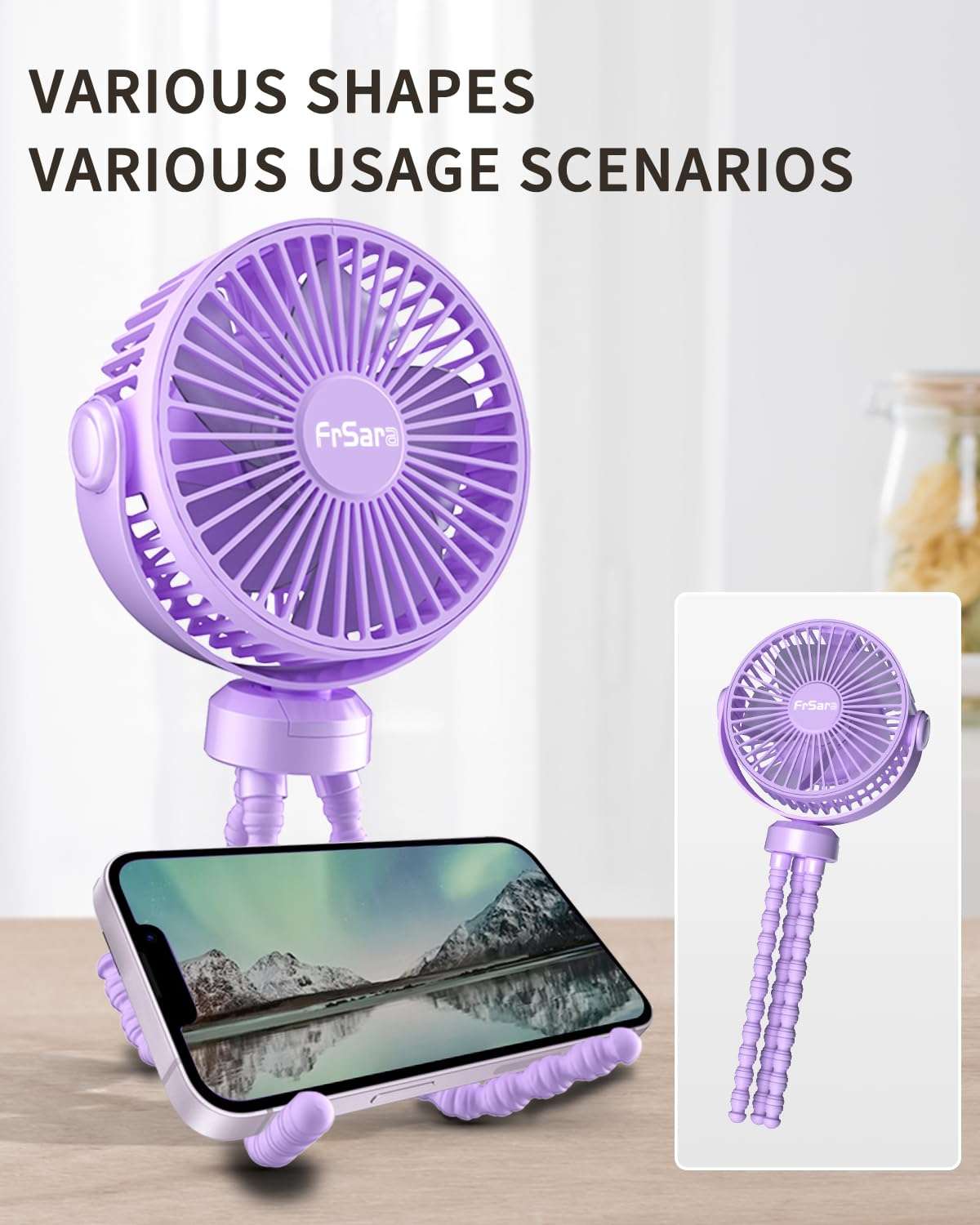 FrSara Portable Clip-On Fan for Baby, Safe and Quiet, 4000mAh, 3-Speed Adjustable, Suitable for Strollers, Car Seats, Desks, Travel, Bicycles, Camping - Dark Pink 6