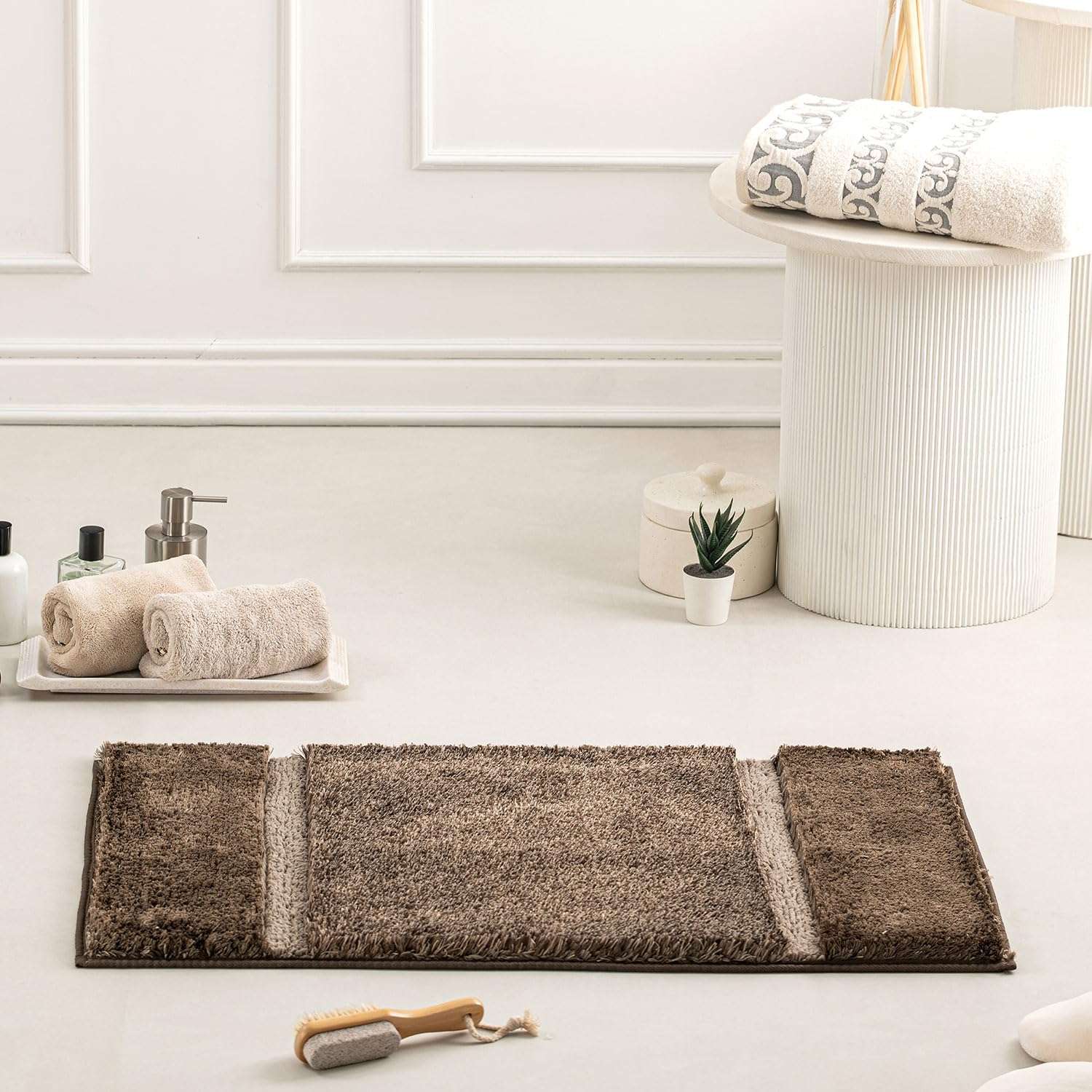 Spread Spain Lamb Bathmats for Bathrooms & Home - Brown | Quick Drying & Highly Absorbent Bath Floor Mat | Dual Tone Design | Super Soft Anti-Slip & Washable Bath Room Mat - 50 x 80cm 1