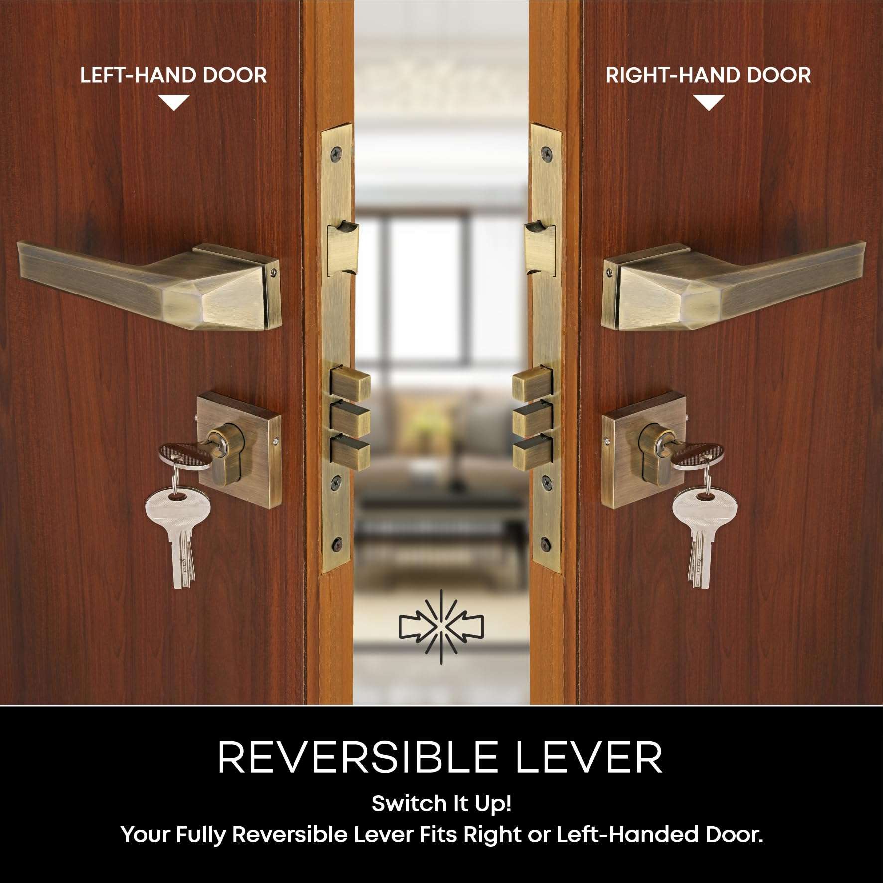 LAPO Door Locks for Main Door/Door Locks for Bedroom/Mortise Lock for Door/Door Lock Handle Set with 3 Brass Key for Home/Office/Hotel (Antique Finish) Ro-125 5