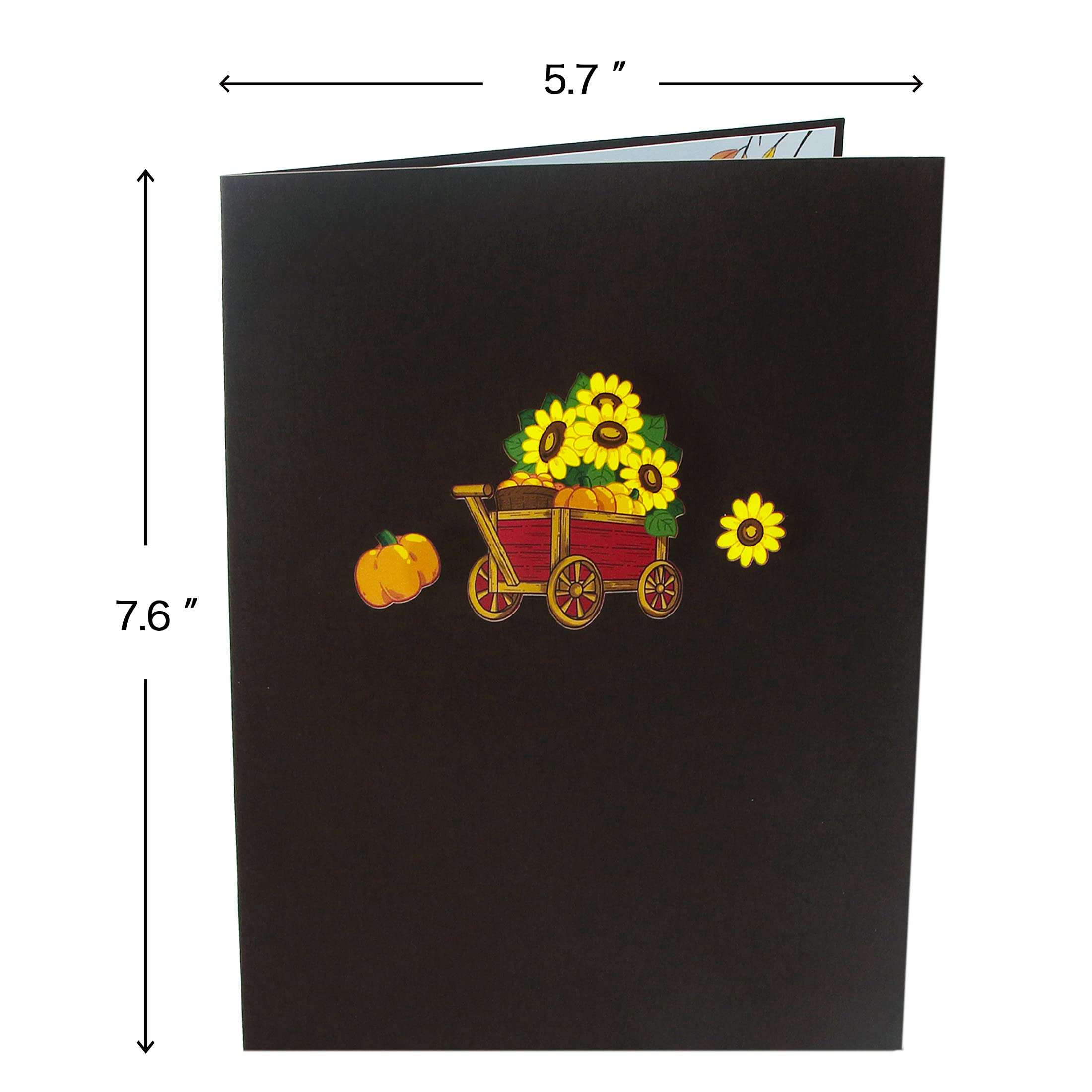 Ribbli Thanksgiving Pop Up Card - Fall Thank You Card, 3D Greeting Card, Harvest Trailer Card, Sunflower Card, Happy Holiday Autumn Birthday, for Kids Children Husband Wife Him Her, with Envelope 6