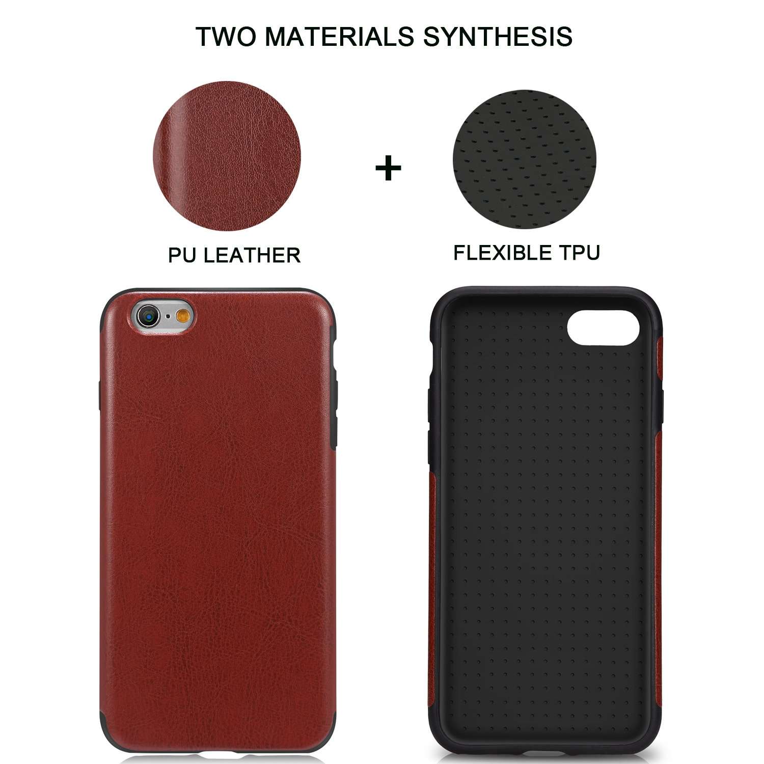 TENDLIN iPhone 6s Case, Premium Leather Back Flexible TPU Silicone Hybrid Soft Slim Cover Case for iPhone 6 and iPhone 6s (Brown) 2