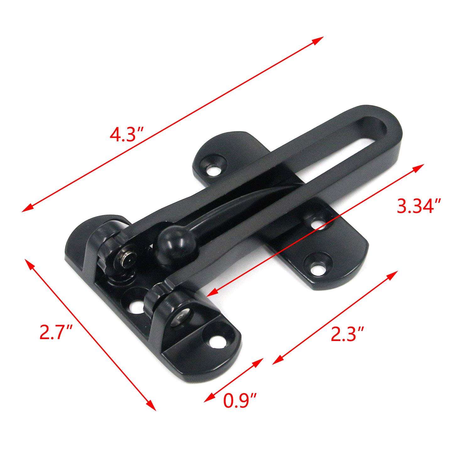 Tulead Door Security Locks Swing Bar Door Latch Locks Front Door Locks Zinc Alloy Door Guard Flip Latch Black Reinforcement Latch 4.3-Inch,Included Screws 2