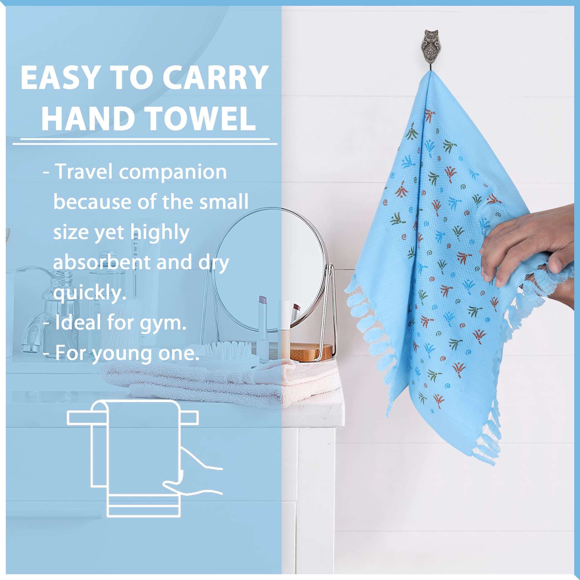 ZAHYA 6 pcs Cotton Napkin for Workout, Face, Dining | Ultra-Light Weight ~27 GMS | Colour Floral 3