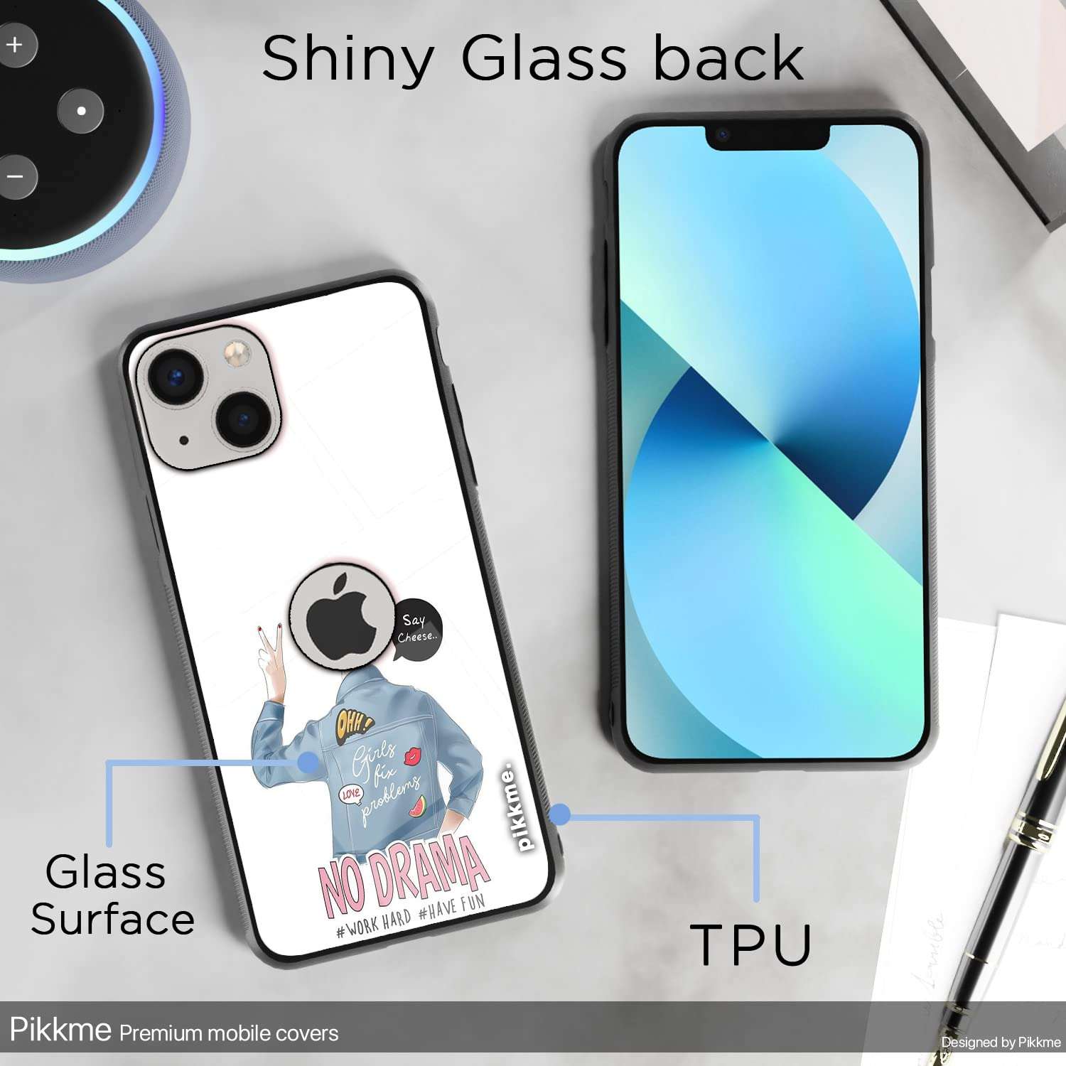 Pikkme iPhone 14 Back Cover for Girls | Ultra Hybrid No Drama White Printed Glass Case | Soft TPU Sides with Anit-Skid Grip Protection (Girls1 16) 4