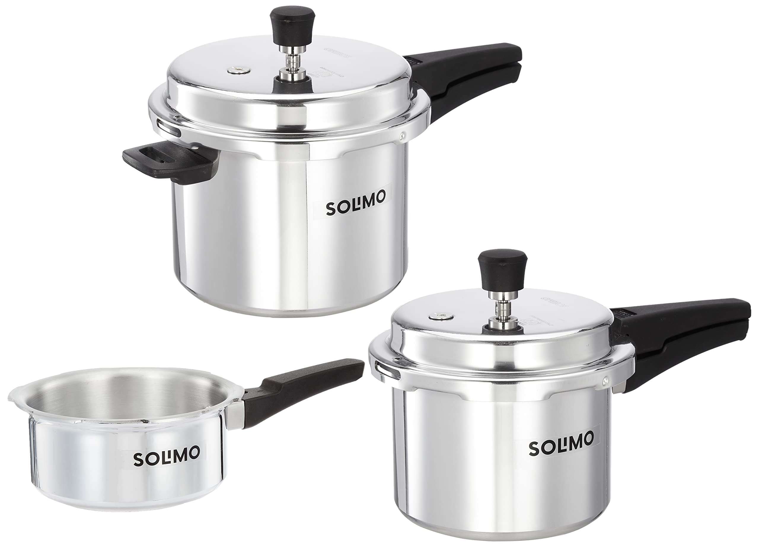 Amazon Brand - Solimo Aluminium Outer Lid Pressure Cookers - 2, 3 & 5 Litres, Induction (Silver)