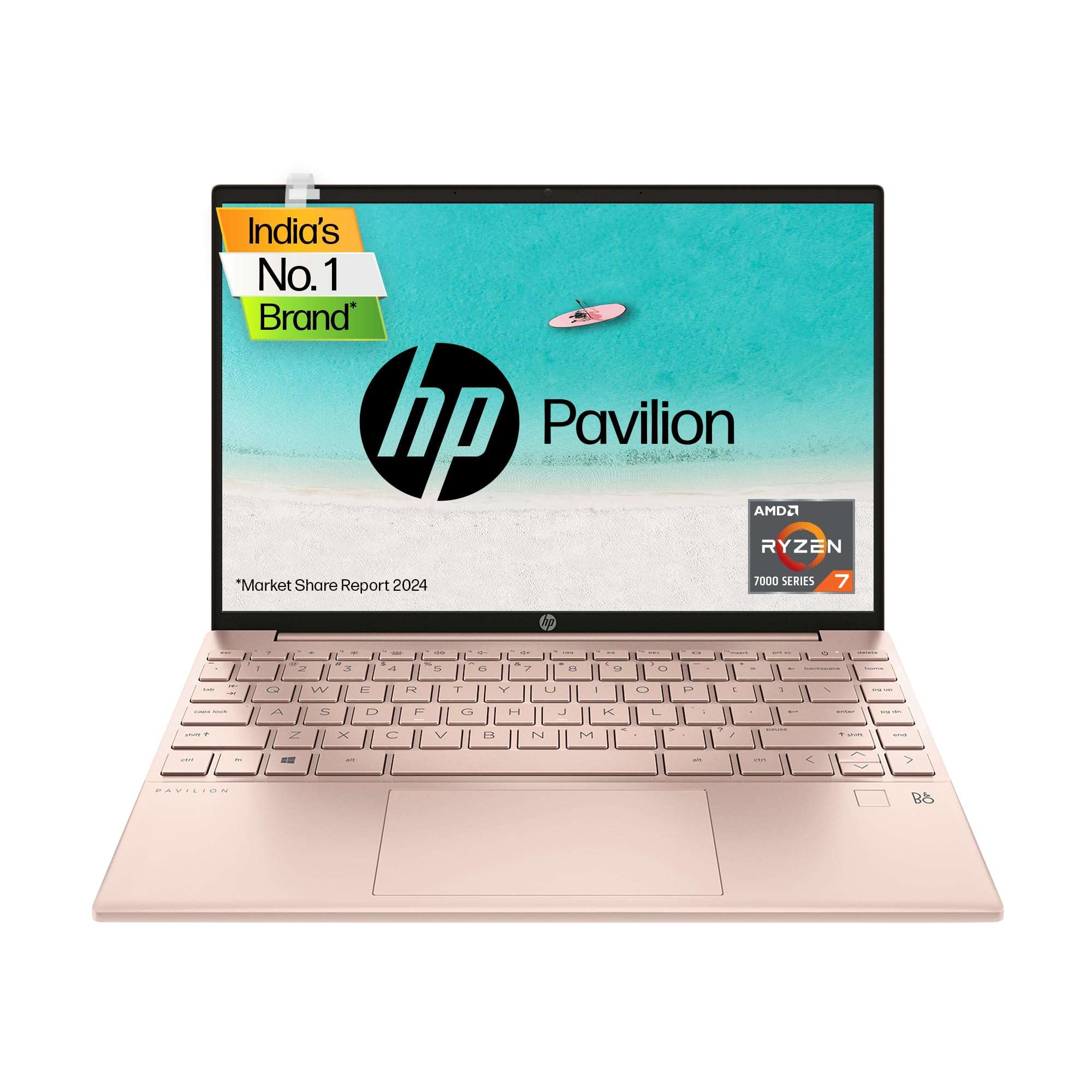 HP Pavilion Aero AMD Ryzen 7 7735U 13.3 inch(33.8cm) WUXGA IPS Micro-Edge Laptop(16GB RAM/1TB SSD/AMD Radeon Graphics/Win 11/MSO/Backlit Keyboard/B&O/FPR/Alexa/Rose Gold/970 grams) 13-be2046AU