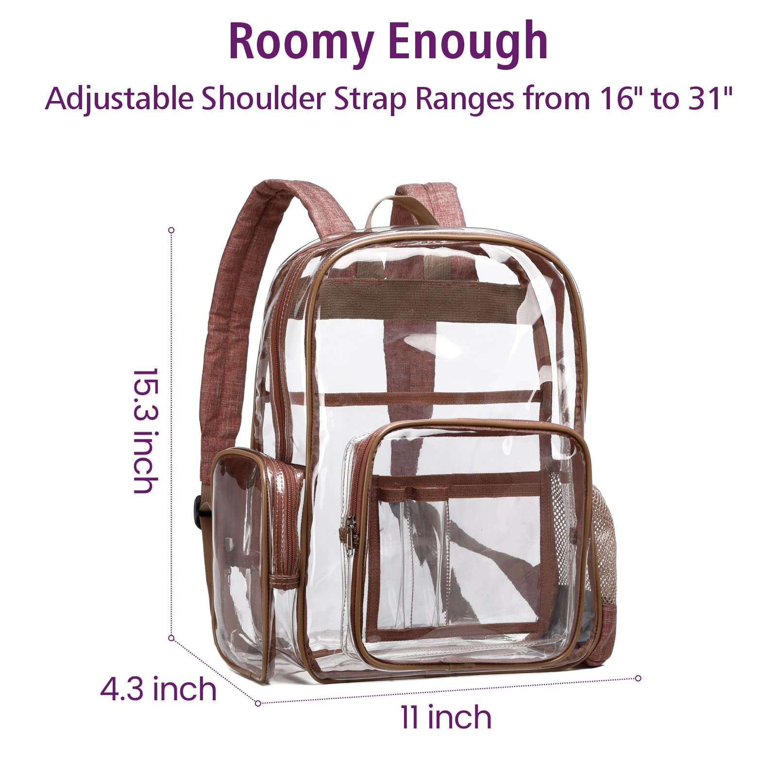Clear Backpack, Packism Heavy Duty Clear Backpack with Reinforced Straps Waterproof Transparent Backpack with Laptop Compartment Large Clear Plastic Backpack for School, Work, Security, Caramel Colour 4