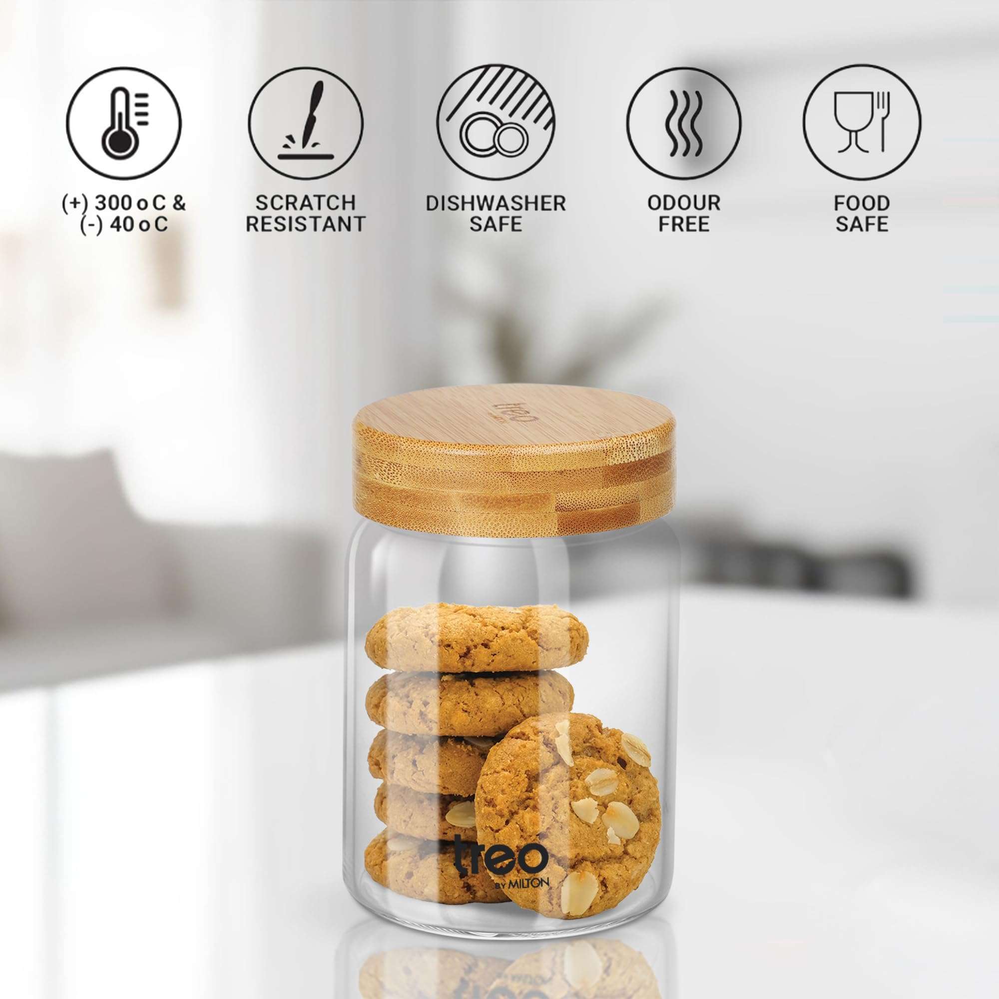 Treo by Milton Glare & Snacks 4 Pcs Gift Set | 2 Premium 240 ml Ceramic Mug, Dark Blue & 2 Airtight 500 ml Glass Jars, Transparent | Durable, Microwave-Safe Mugs | Perfect for Home, Office & Gifting 4