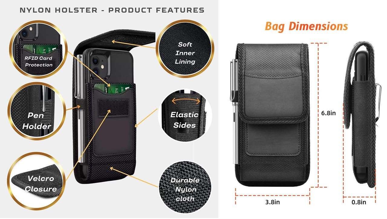 LIKECASE Nylon Phone Holster Belt Clip Cases Cover for Lenovo A6 Note / S5 Pro GT / Z5 Pro / S5 Pro / K5 Pro / K9 / Z5 / K8 Plus / K8 - Black 3