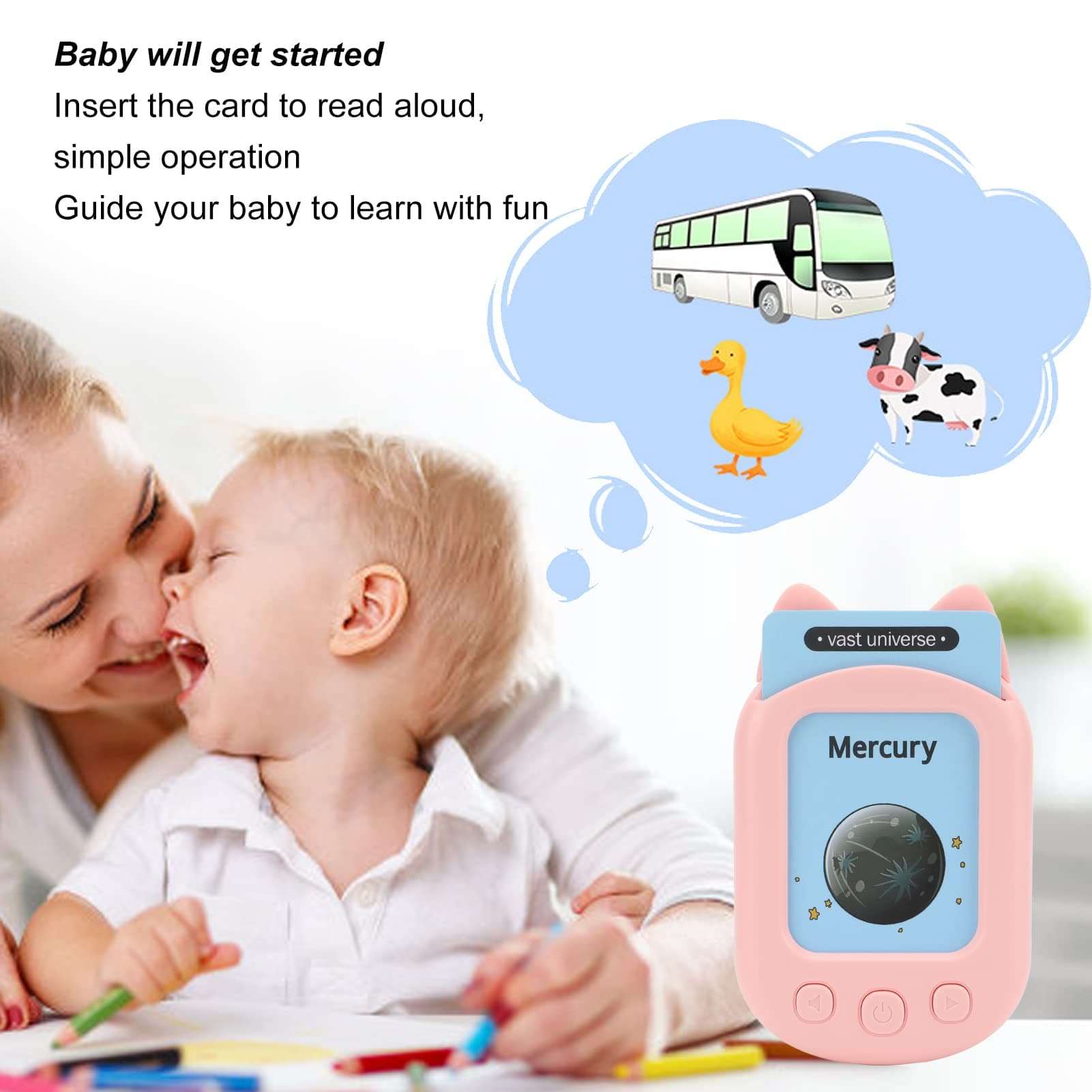 Tnfeeon Card Early Education Machine Pig Exterior for Kids Electronic Learning Toys with English Translation 224 Sight Words 4