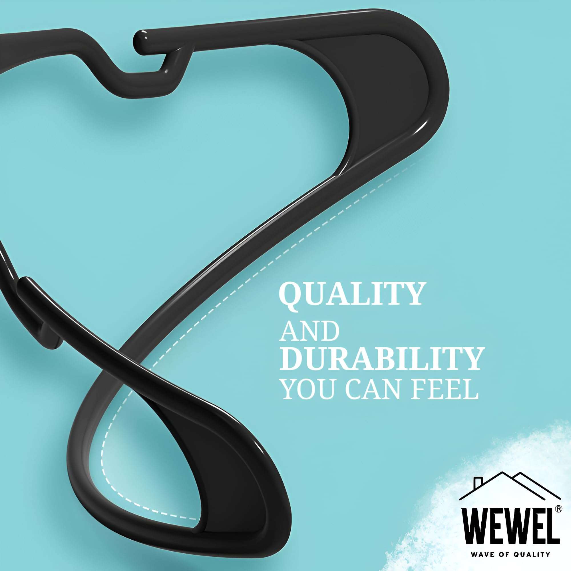 WEWEL® 16 Pcs Premium Clothes Hangers for Hanging Cloths, Elevate Your Wardrobe Organization in Multicolors with Cloth Hanger (16, Black) 5