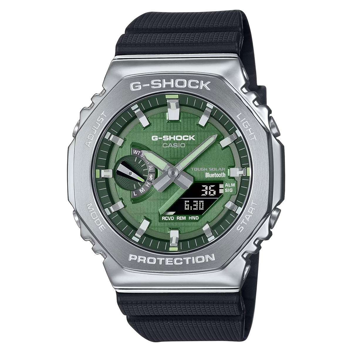 G-Shock Casio G-Steel Solar Connected Green Dial Black Resin Strap Watch - GBM2100A-1A3