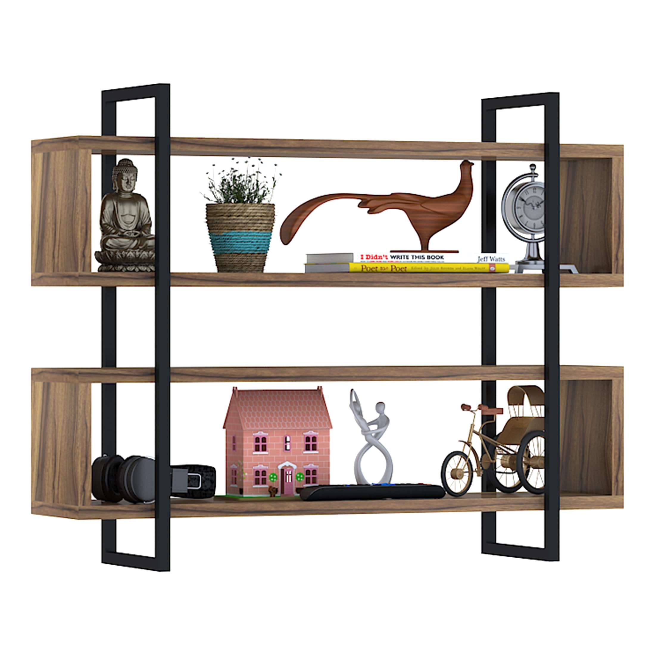 Klaxon Maite Wood & Metal Wall Shelf for Home Decor, Kitchen, Living Room Wall Rack | Multipurpose Wall Mounted Shelf (30 * 8 * 24 Inches, Asian Walnut & Black) 6