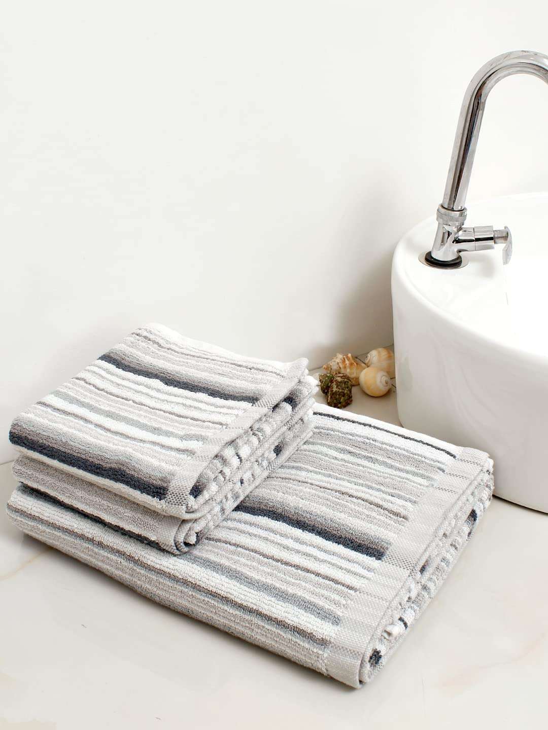 AVI Living Cotton Towel|Set of 3|GSM : 550 |Color : Multi (Blue & Beige)|for Home Men Women 3