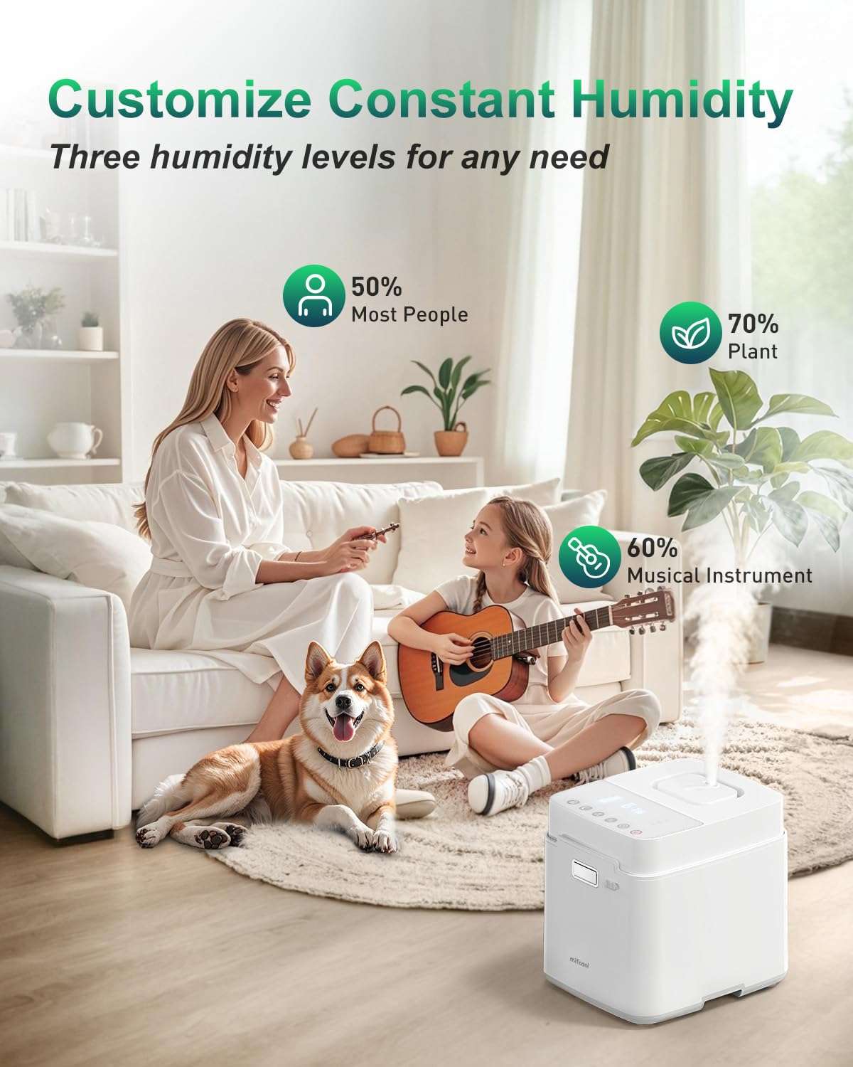 Mifasol Stainless Steel Humidifier, 3.3L/0.87Gal Steam Humidifier Large Room up to 1000 sq ft, Easy to Clean Warm Mist Humidifiers for Bedroom Baby Nursery Home Office, White 6