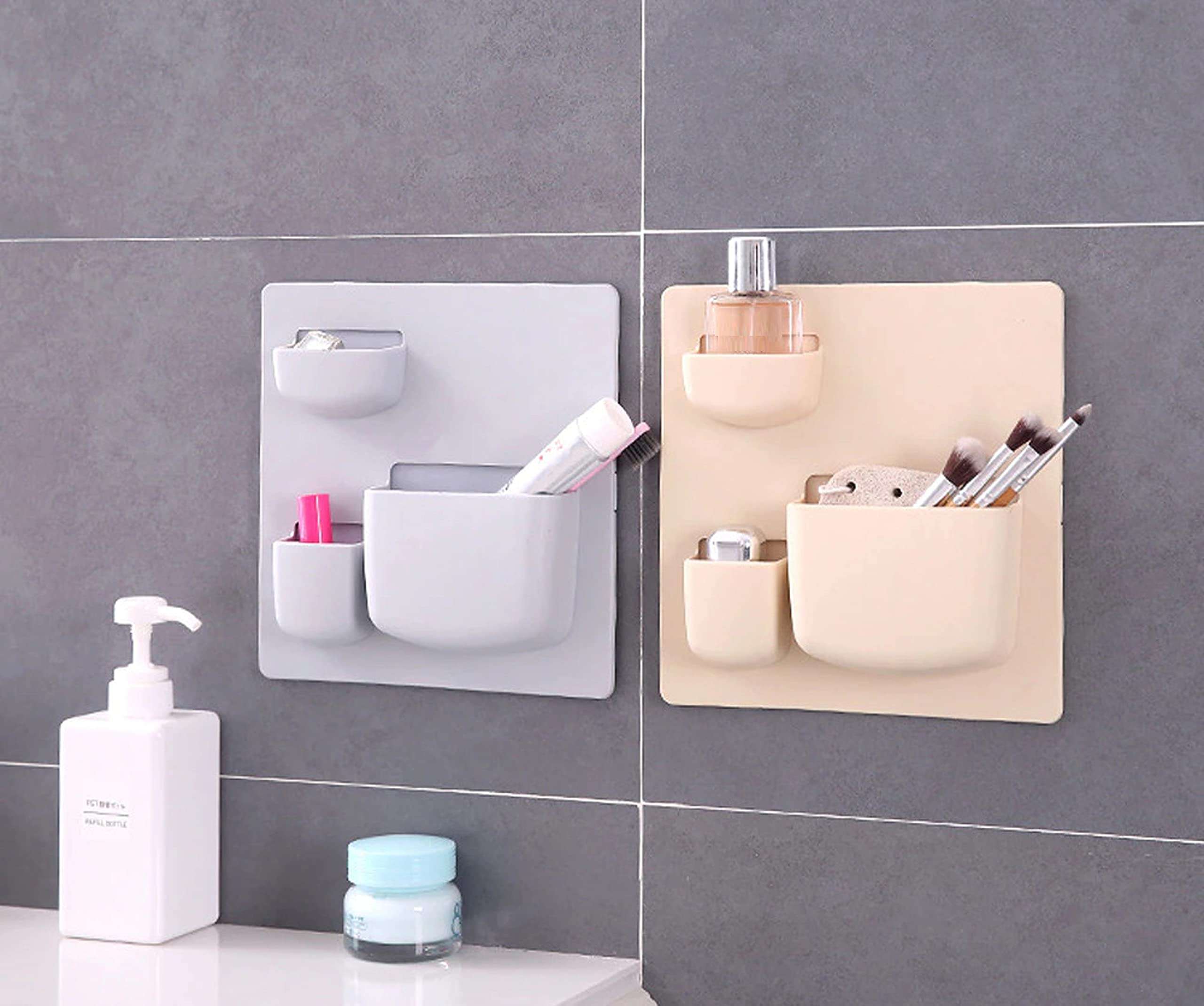 MEZON Wall Storage Rack | Plastic Wall Shelf | Wall Mounted Rack | Bathroom Shelf | Kitchen Utensil Holder (Random Color) (Desgin-2) 5