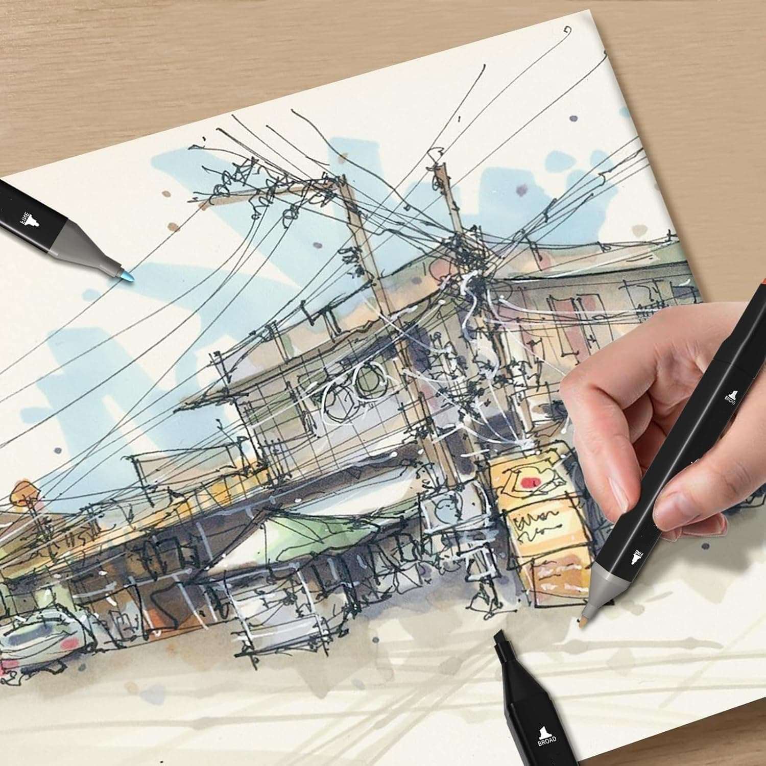 Corslet 49 Pc Stationery Items - 48 Pcs Dual Tip Alcohol Markers Pens Set and 1 Pc Drawing Notebook Marker Pad Brush Pen Sketch Pens for Painting Sketching Calligraphy Drawing Marker Pen - Multicolor 6