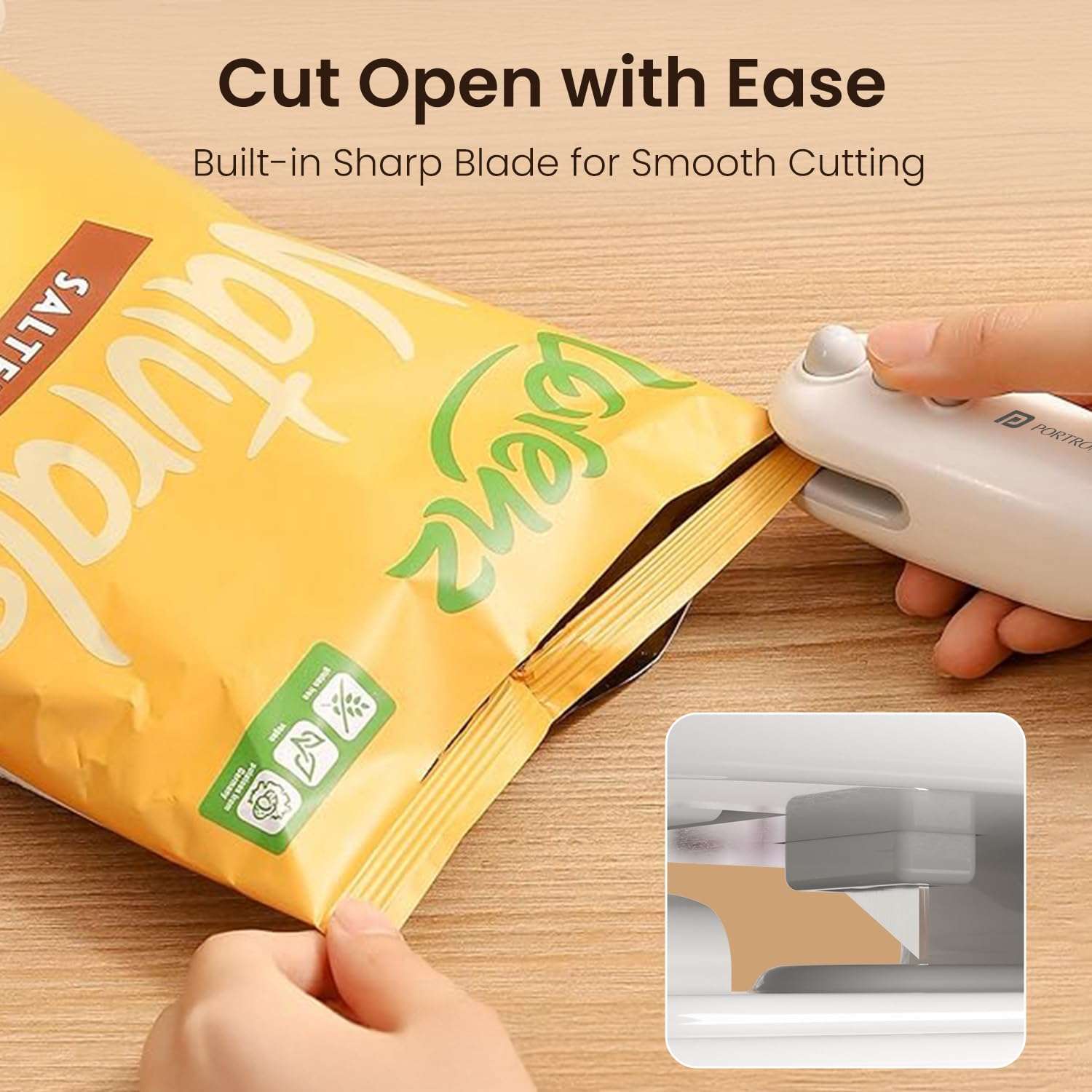 Portronics Locksy 2-in-1 Sealer & Cutter, Portable & Type-C Rechargeable Mini Food Bag Sealer for Food, Chips, Snacks, Traveling Food Packets with Magnet, Strong Heating Clip & Sharp Cutting Blade 6