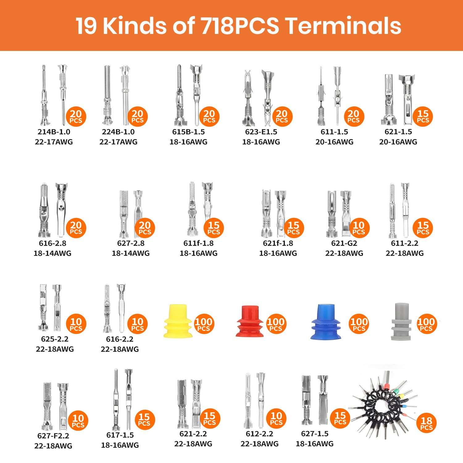 718PCS 19 Kinds Automotive Electrical Pin Connectors Kit, Wire Crimping Tool with Ratchet, 4
