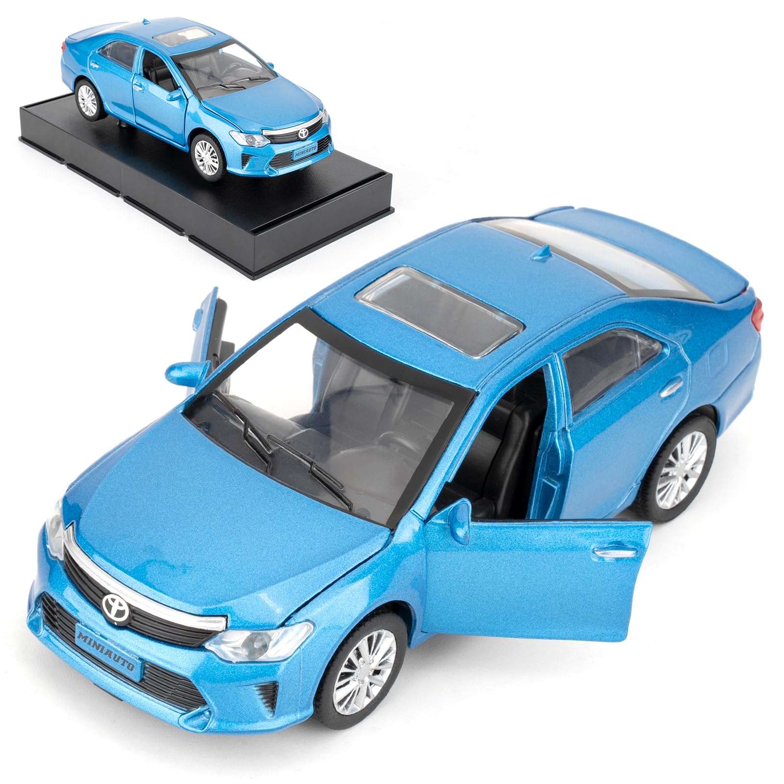WAKAKAC Toy Car Compatible for 1：32 Camry Model Car, Pull Back Diecast Collectible Car with Sounds＆Lights for Kids Boys Girls and Adults, Gift Blue 1