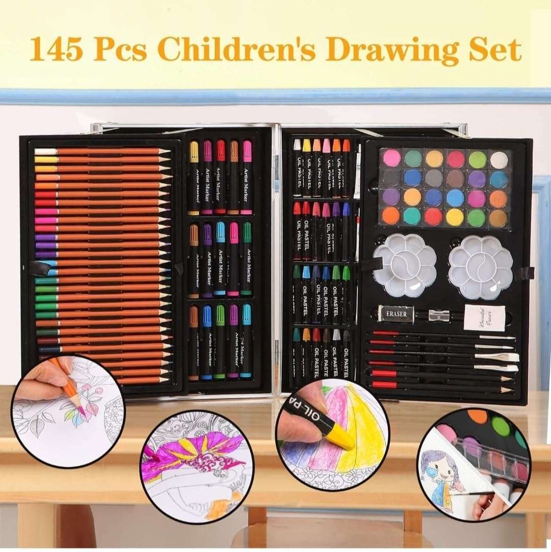 145 pcs Artist Colour Set -Multiple Kit, Professional Drawing Color Pencils, Oil Pastel, Sketches, Water Colors and Acrylict Craft 3