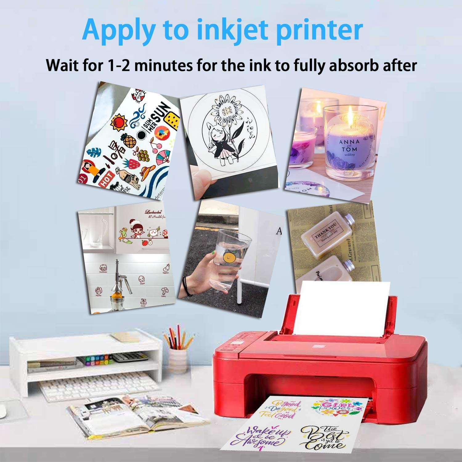 Printable Vinyl Sticker Paper for Inkjet Printer, Translucent Premium Waterproof Sticker Paper Full Blank Labels 8.5" x 11"(12 Sheets) - Dries Quickly and Durable, Self Adhesive 4