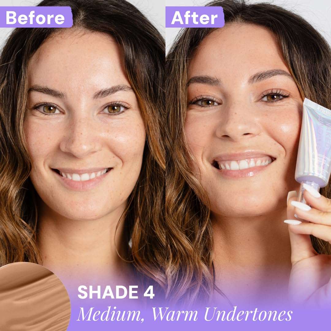 Naked Sundays BeautyScreen SPF 50 Mineral Peptide Foundation Tints, 2-in-1 SPF and Skin Tint, Radiant with Light buildable coverage, infused with Peptides, Acne-Safe (4 Medium honey, 1.01 oz) 4