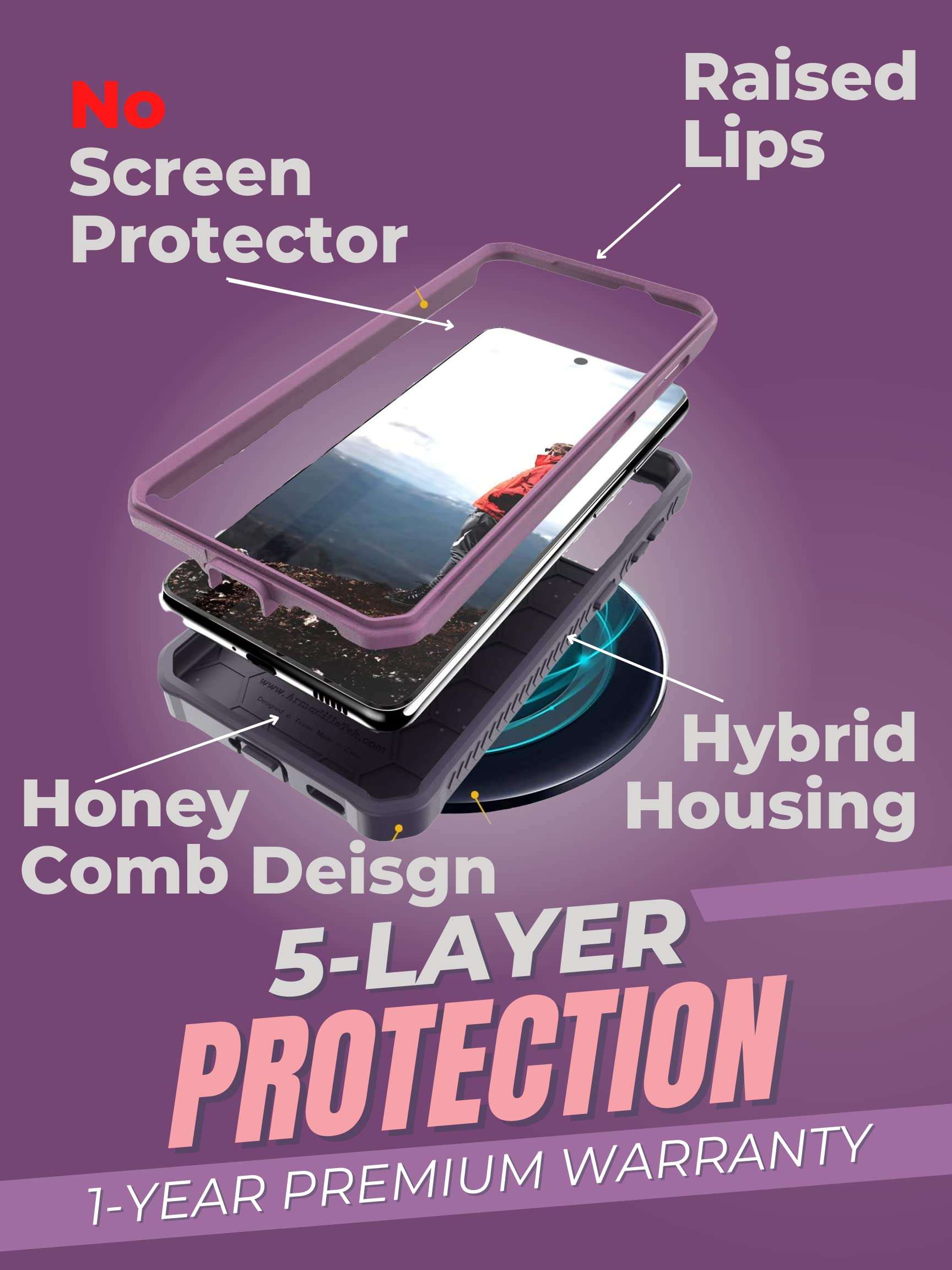 ArmadilloTek Vanguard Compatible with Samsung Galaxy S21 Case, Military Grade Full-Body Rugged with Built-in Kickstand [Screenless Version] - Purple 4