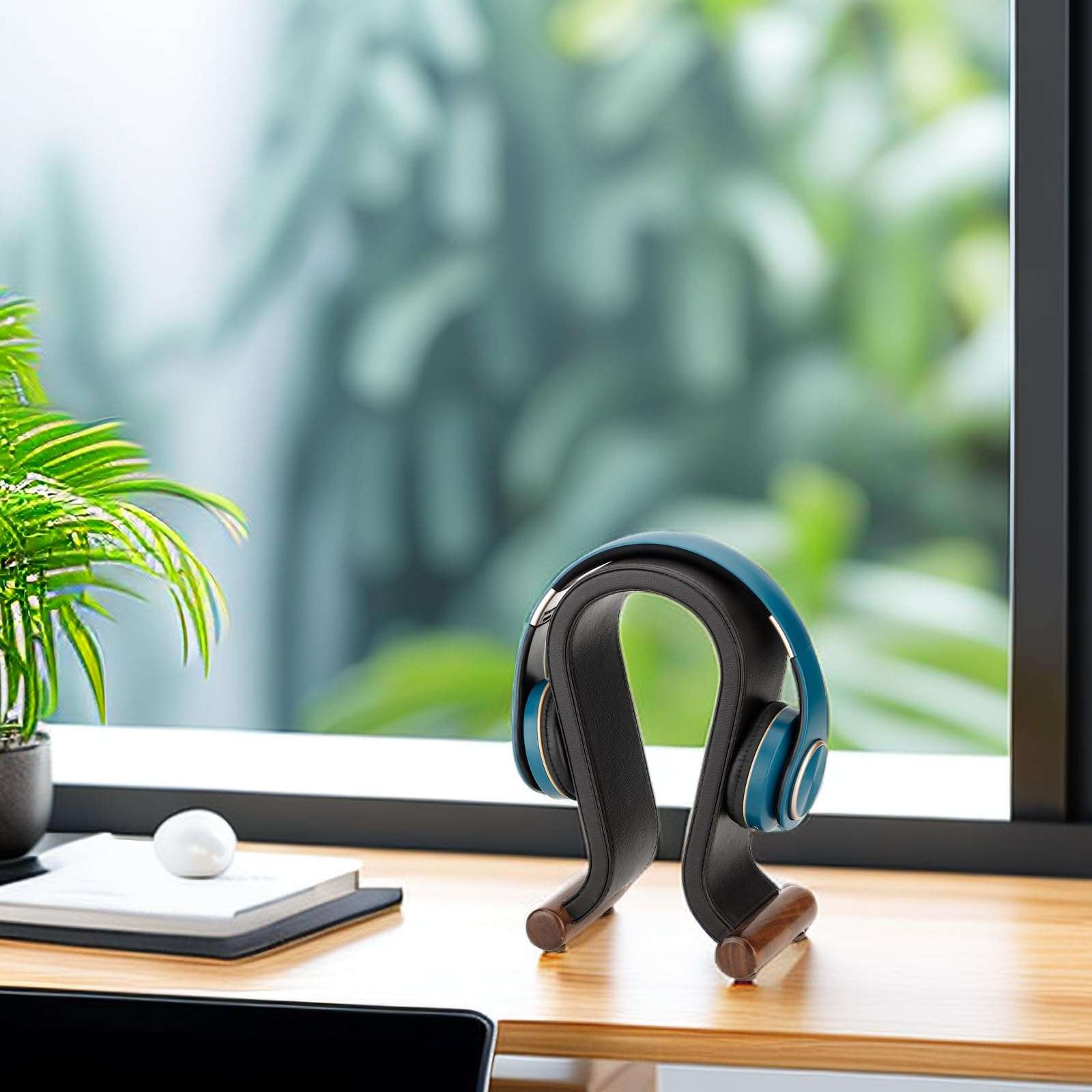 ONEGenug Wooden Headset Stand,Universal Earphone Hanger Holder for Gaming Headsets & DJ Studio Headphones Desktop Headphone Rack for All Headphone Size 4