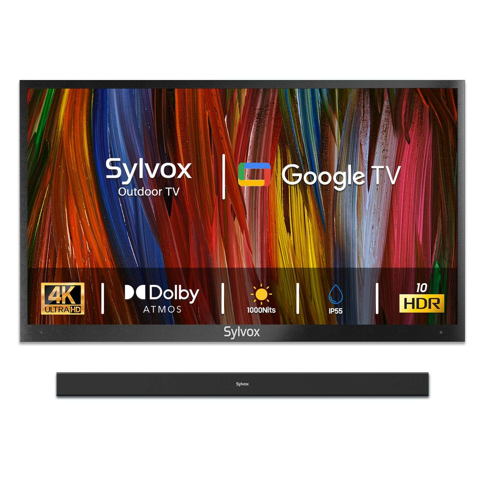 SYLVOX Outdoor TV with Soundbar, 43 inch Smart Outdoor TVs, 4K Weatherproof Television for Outside, Support Google Assistant, Chromecast, 1000 nit Brightness Partial Sun (Deck Pro 2.0/2024) 1