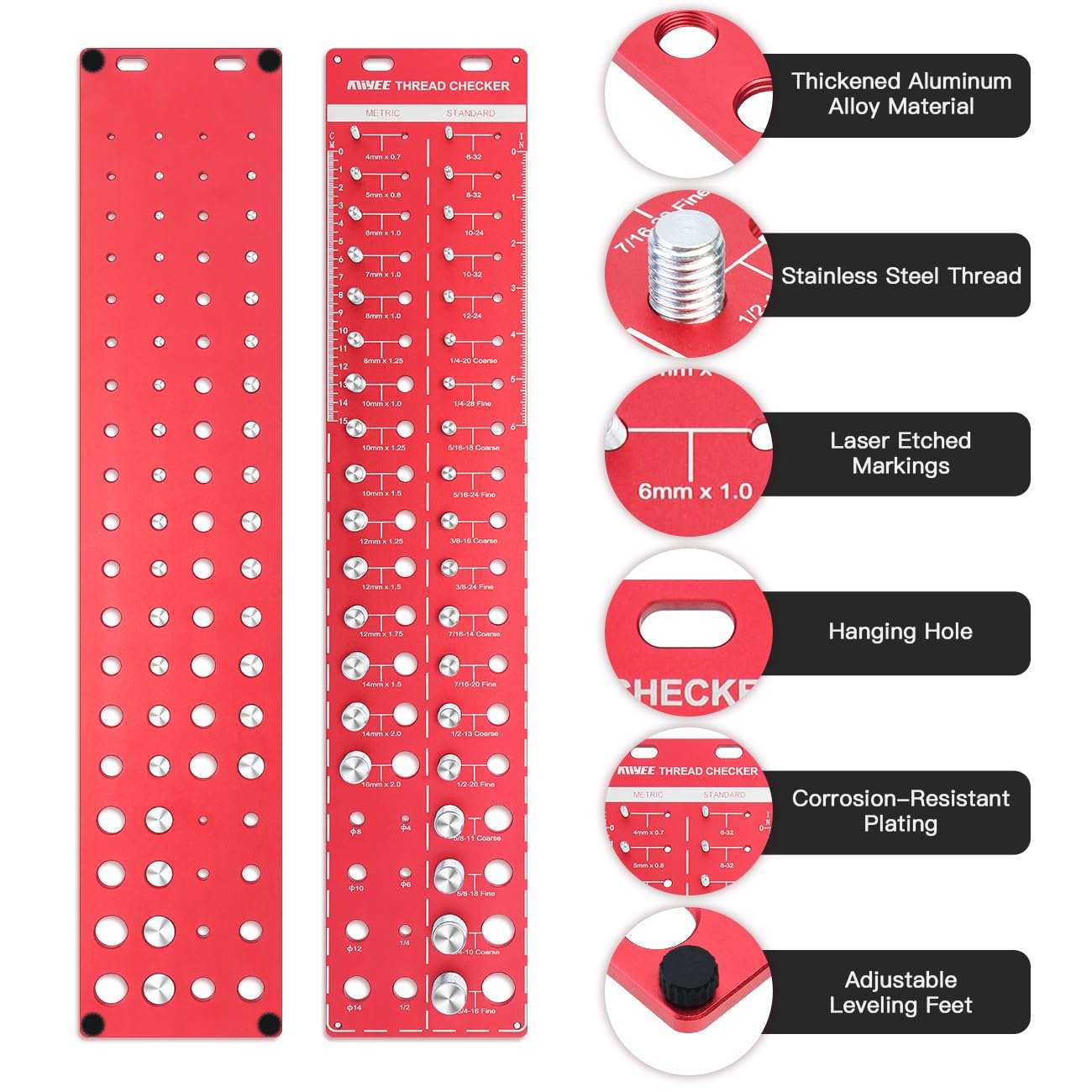 MiYee Thread Checker 42 Nut and Bolt Thread Checker and Nut Identifier Gauge 19 Standard and 15 Metric Bolt Size and 8 Drill Bit Gauge Thread with Inch and Centimeter Ruler 4