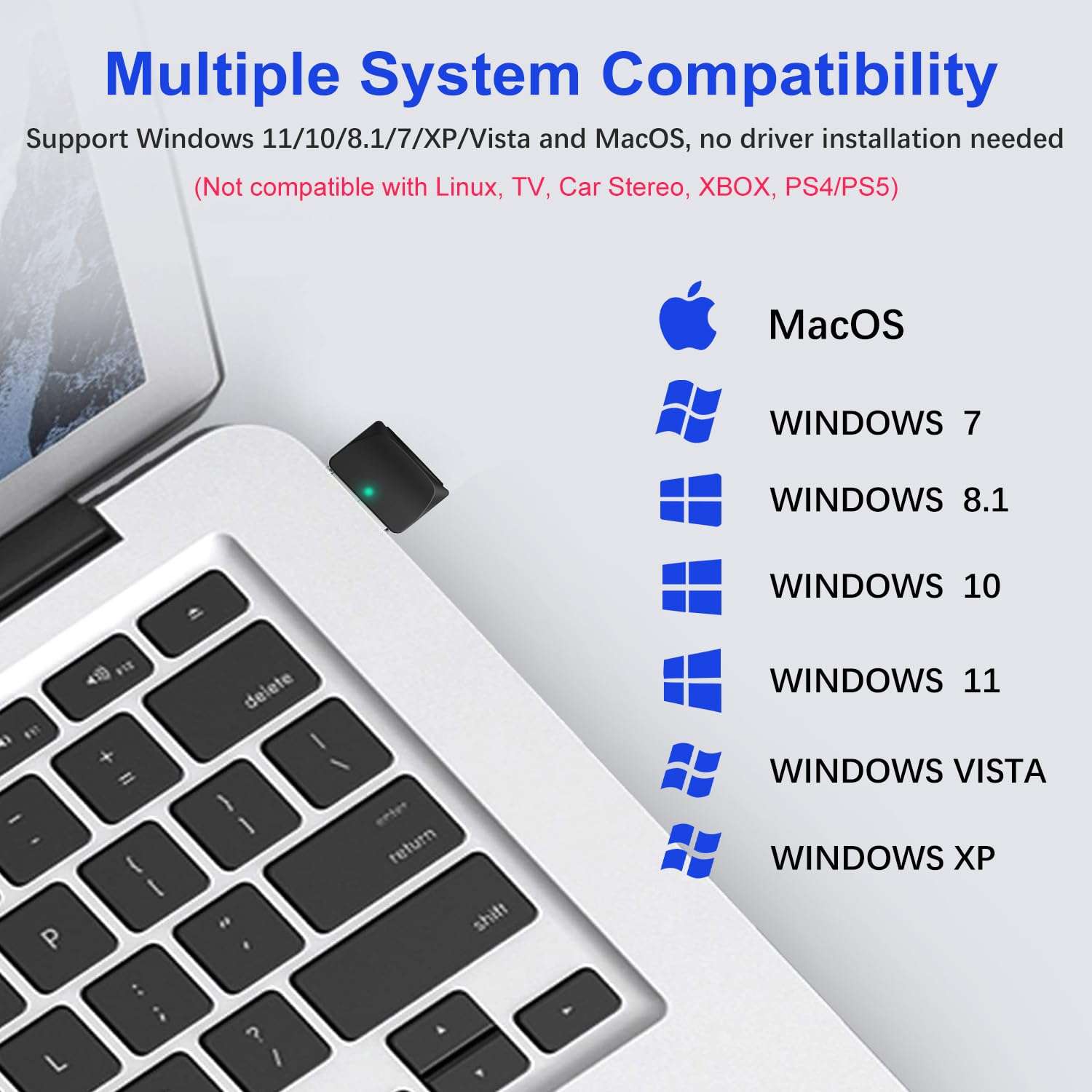iDIGMALL USB Bluetooth Adapter for PC, USB Bluetooth V5.4 Transmitter for Audio, Plug & Play, Supports MacOS Windows for Computer Desktop Laptop, Pair w/Bluetooth Headphones Speaker, Only for Audio 4