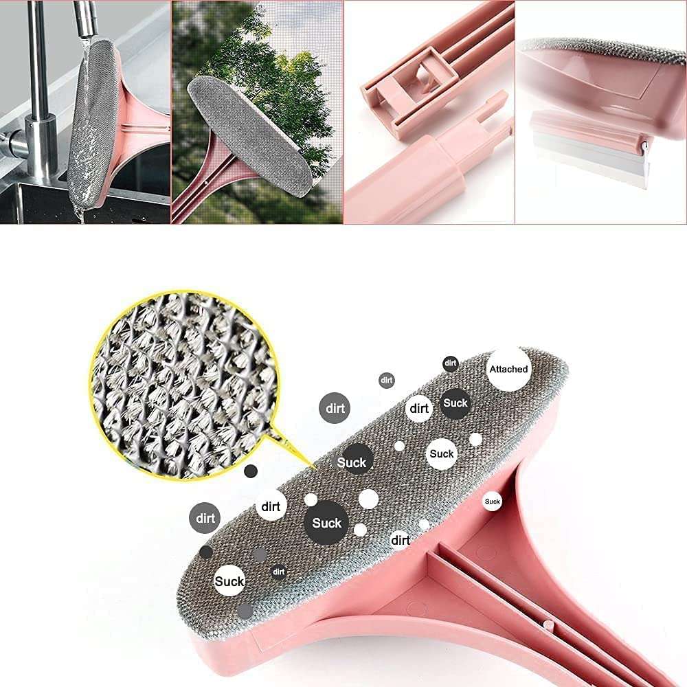 Akshar Divine Portable Mini Double Side Window Mesh Cleaner for Home Use, Handheld with Hose, Pink 5