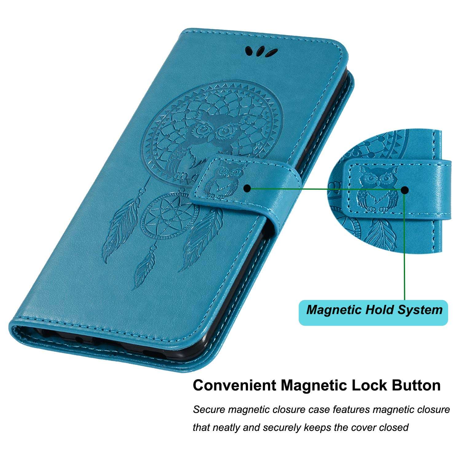 Sidande for Galaxy J2 2018 2019 / J2 Core Case, for Galaxy J2 Shine / J2 Dash / J2 Pure Case, [Wrist Strap] Owl PU Leather Wallet Flip Phone Case Cover with Card Slots for Samsung Galaxy J260 Blue 5