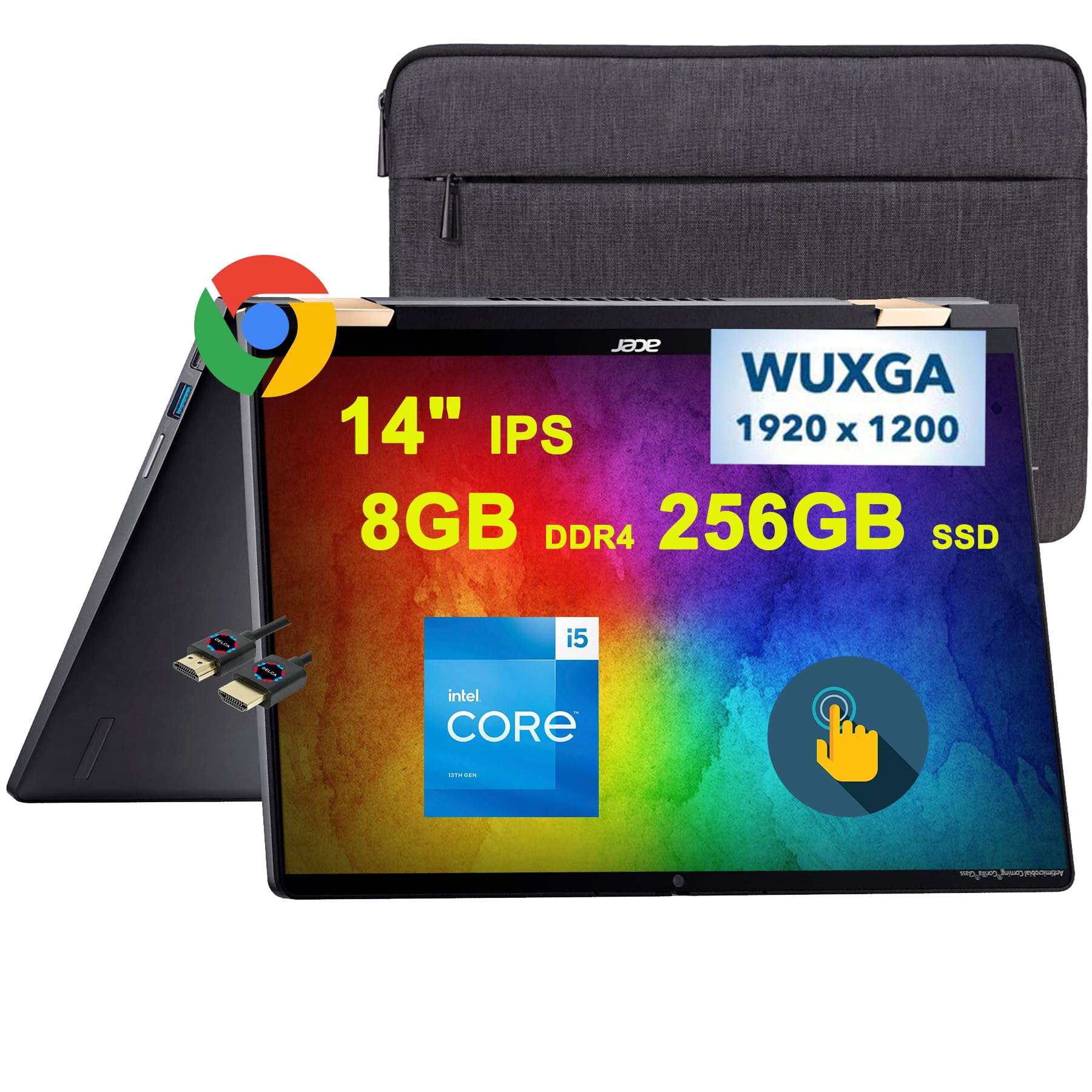 acer Chromebook Spin 714 2-in-1 Laptop | 14" FHD+ Touch | Intel 10-core i5-1335U (>i7-1255U) | 8GB DDR4 256GB SSD | Backlit USB-C Thunderbolt HDMI Sleeve ChromeOS + HDMI Cable 1