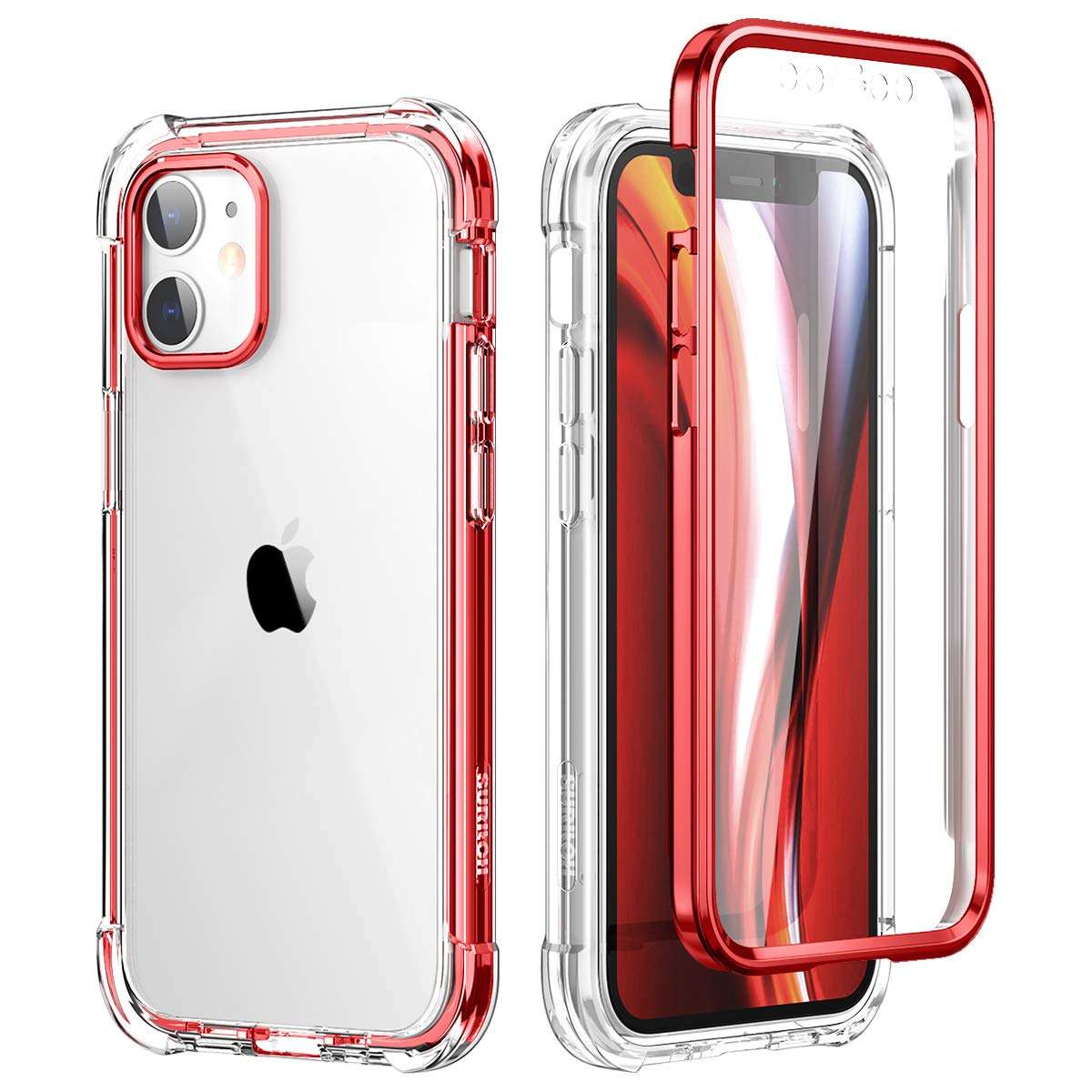 SURITCH Clear Case for iPhone 12 Mini (Only) 5.4-inch, [Built in Screen Protector] Full Body Protective Shockproof Bumper Rugged Phone Cover for iPhone 12 Mini -(Red) 1