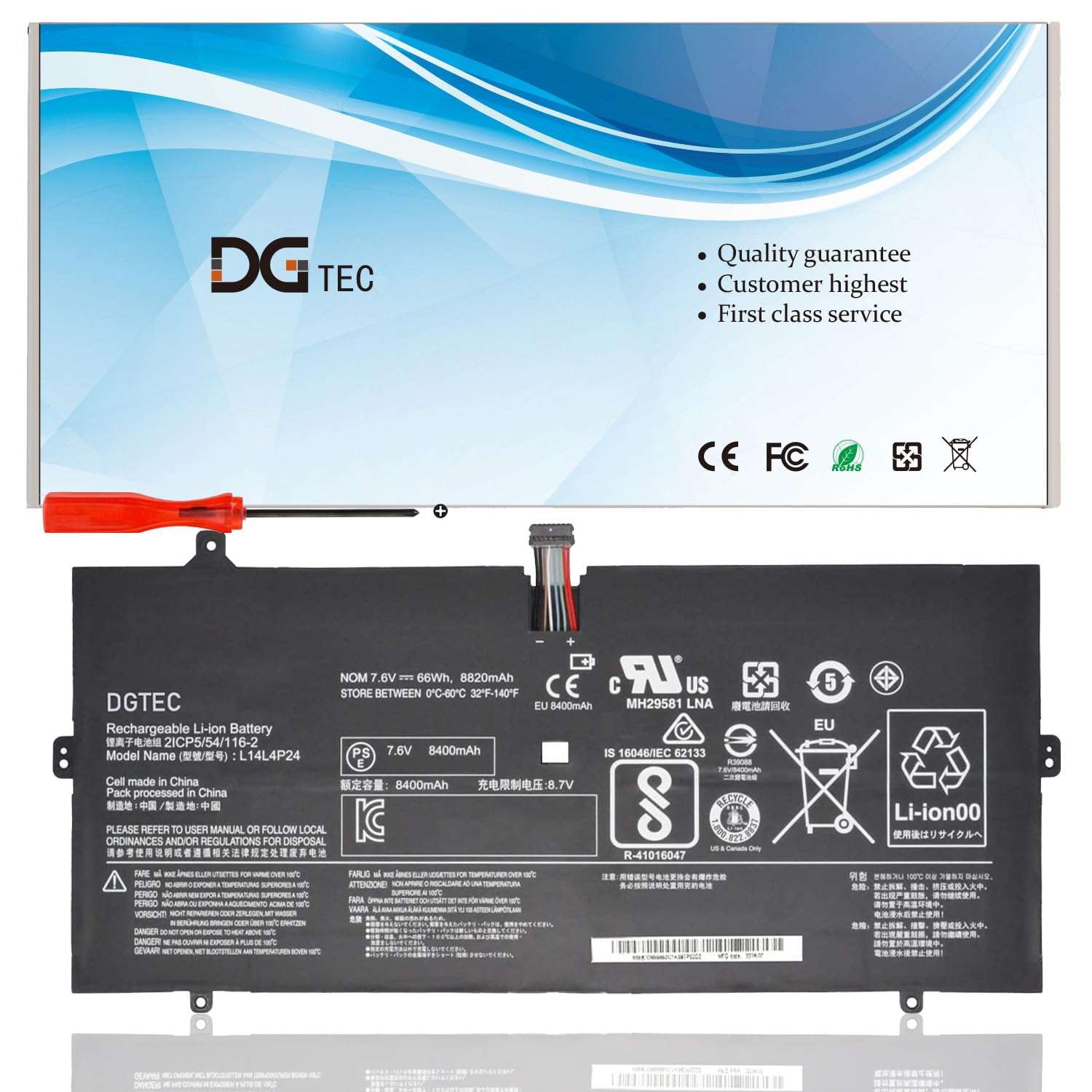 DGTEC L14L4P24 L14M4P24 Laptop Battery for Lenovo Yoga 4 Pro(YOGA900) Yoga 3 Pro Yoga 900-13ISK 900-IFI Yoga 900-ISE Series 5B10H43261 (7.6V 66Wh/8400mAh 4-Cells) 1