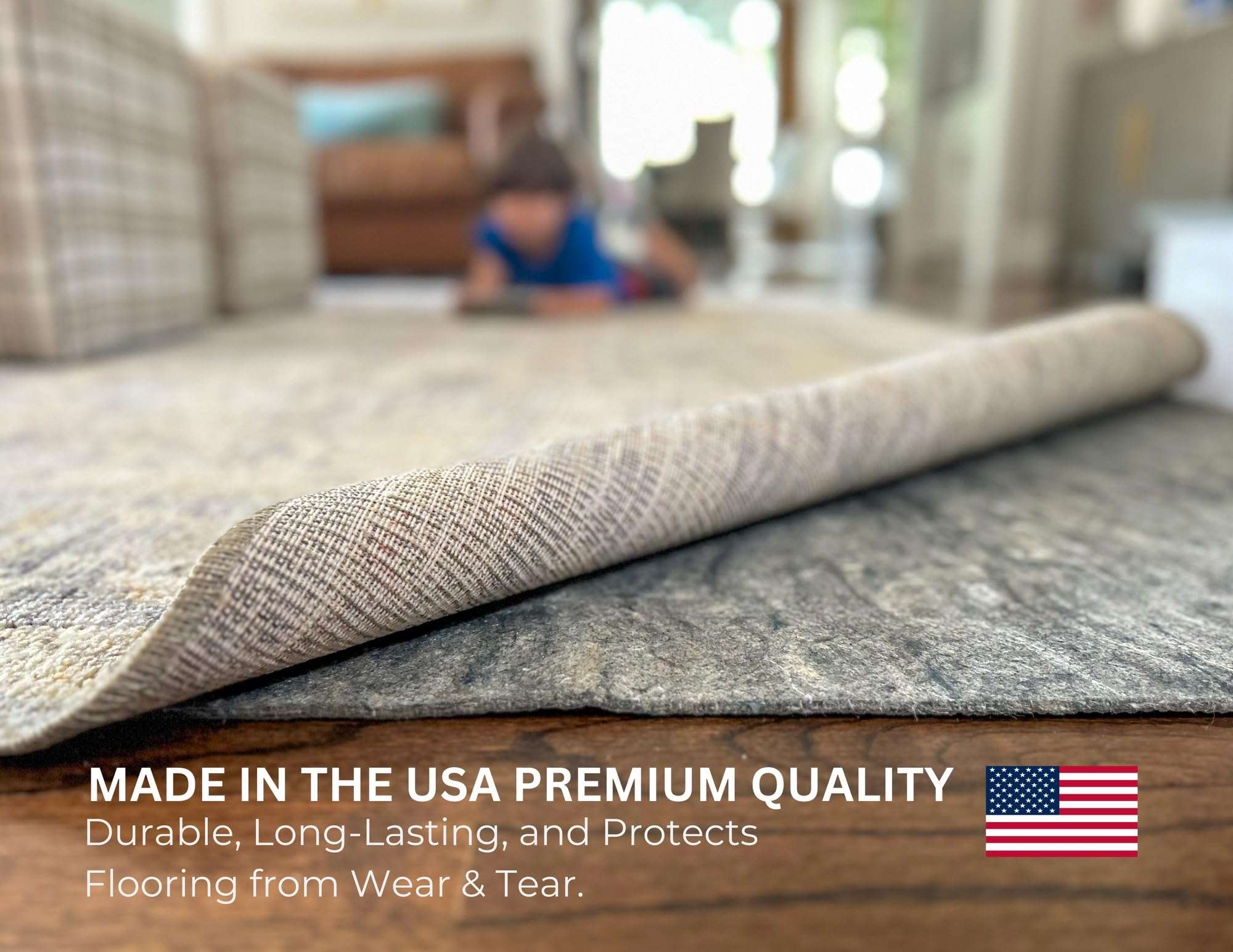 Comfort Cush Rug Pad - 4' x 6' Dual Surface 1/4" Thick Felt & Rubber, Pet and Life Friendly, Non-Slip, Safe for All Floors 2