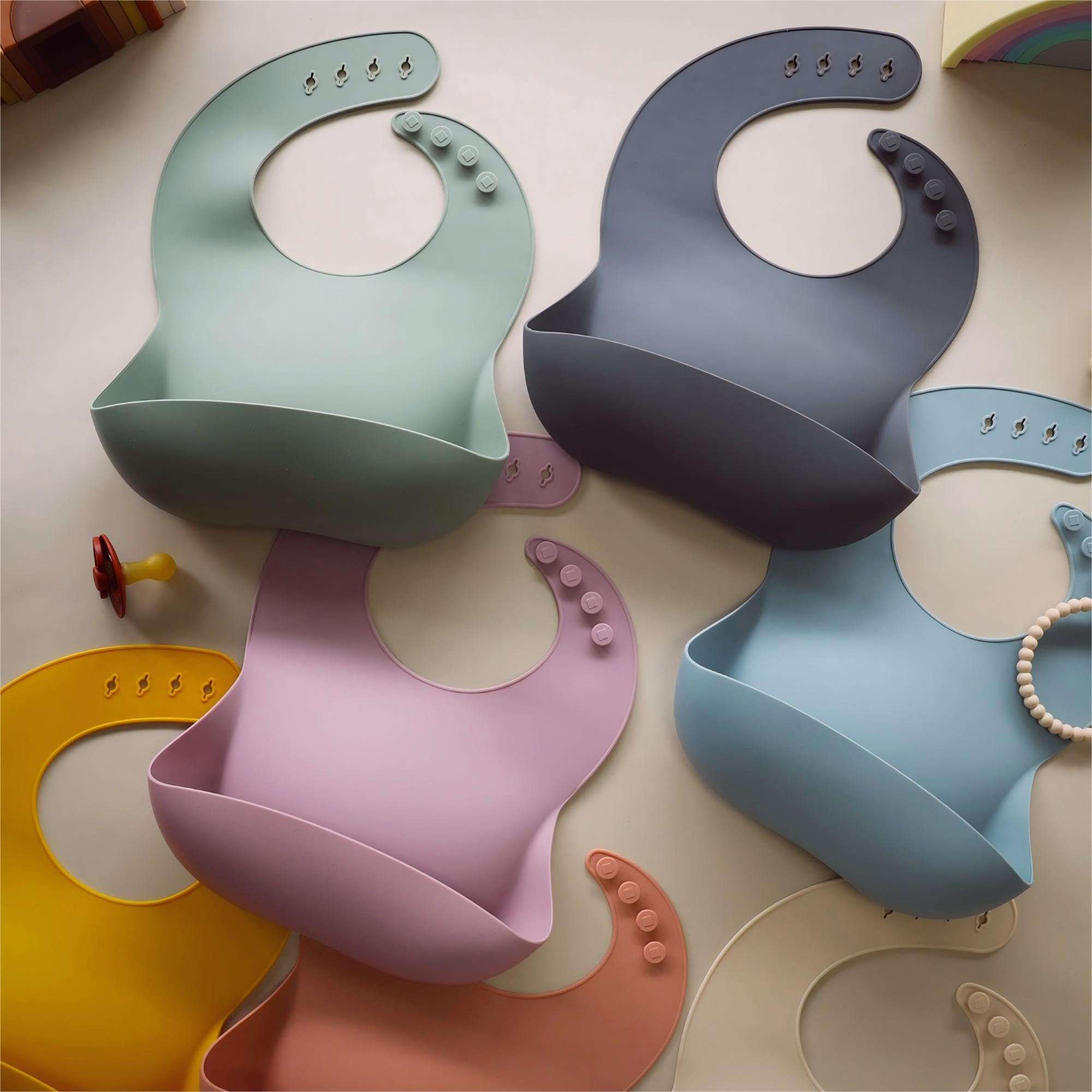 Moonkie Silicone Baby Bibs Set Of 2 | BPA Free Waterproof | Soft Flexible Adjustable Silicone Bibs for Babies & Toddlers(Muted/Misty Purple) 5