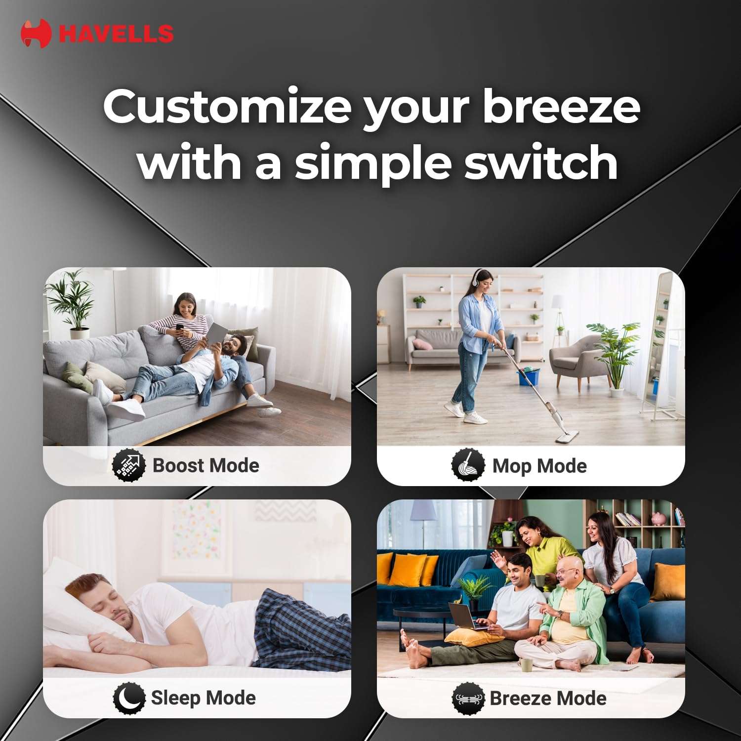 Havells FAB BLDC ULED Ceiling Fan 1200mm, 5 star, LED Speed Indicator, 380 RPM, Up to 65% Savings,Reverse Rotation,4 Speed Modes,Low Wattage 30W, Low Noise,Air Flow:225 CMM, 3 Year Warranty,Stone Grey 6