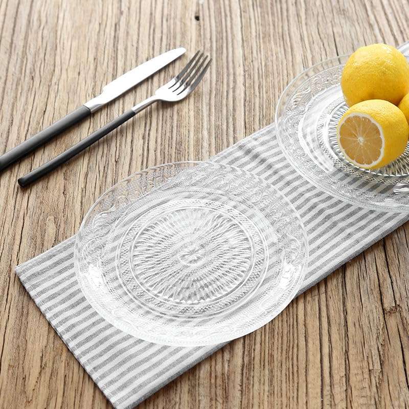 bellemax Plate Set of 4 pcs Bead Rim Decorative 6 inch Crystal Clear Glass Plate- Dry Fruits Sweets Chocolate Snack Plate for Dining,Catering Event, Dinner Parties,Wedding Dinner Plate (BX-09) 6