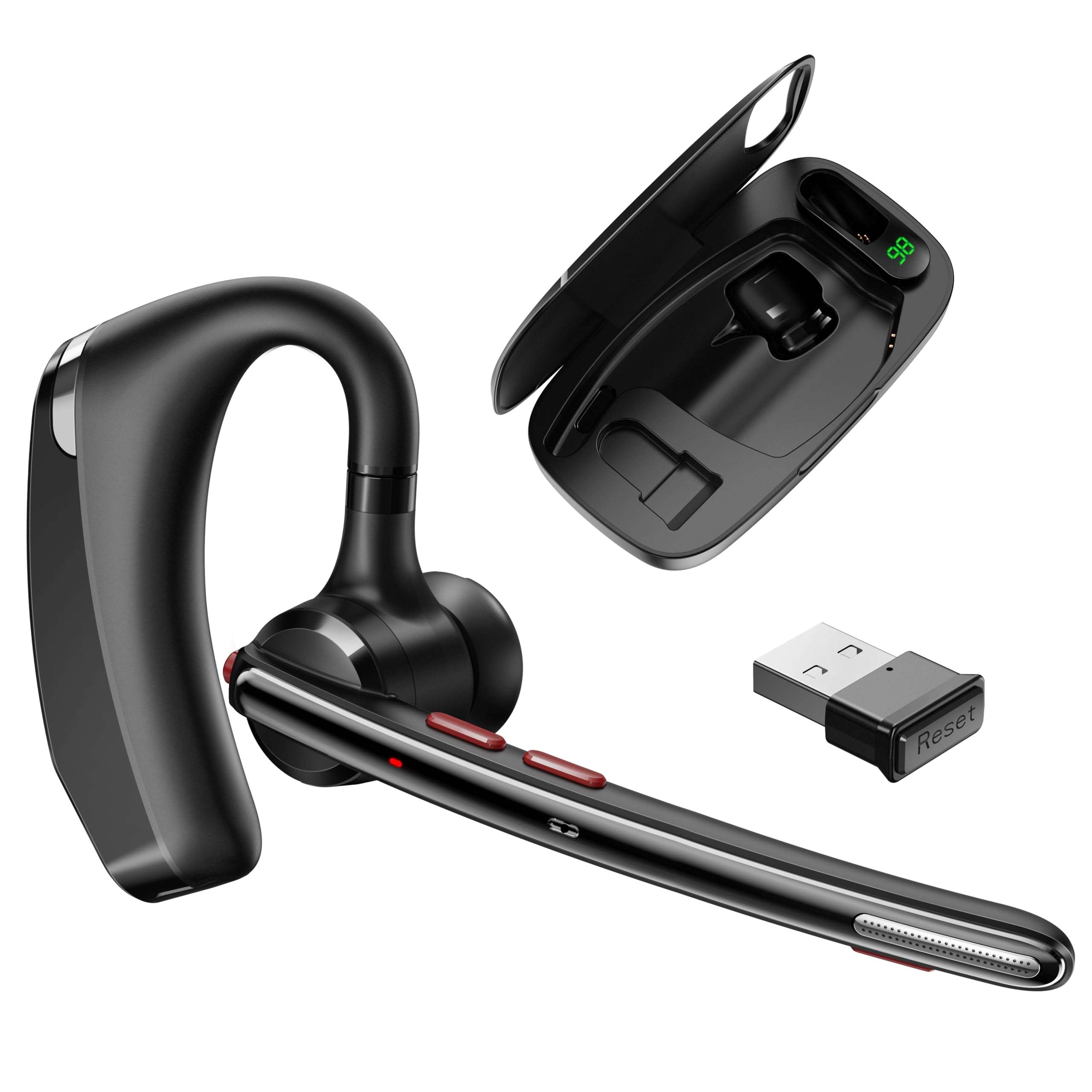 COMEXION Bluetooth Headset V5.3, Wireless Headset with Dual Noise-Canceling Mics, Portable Charging Case, 300H Standby Time, Hands Free Headphones for Computer/Cell Phones, Trucker/Home/Office/Work 1