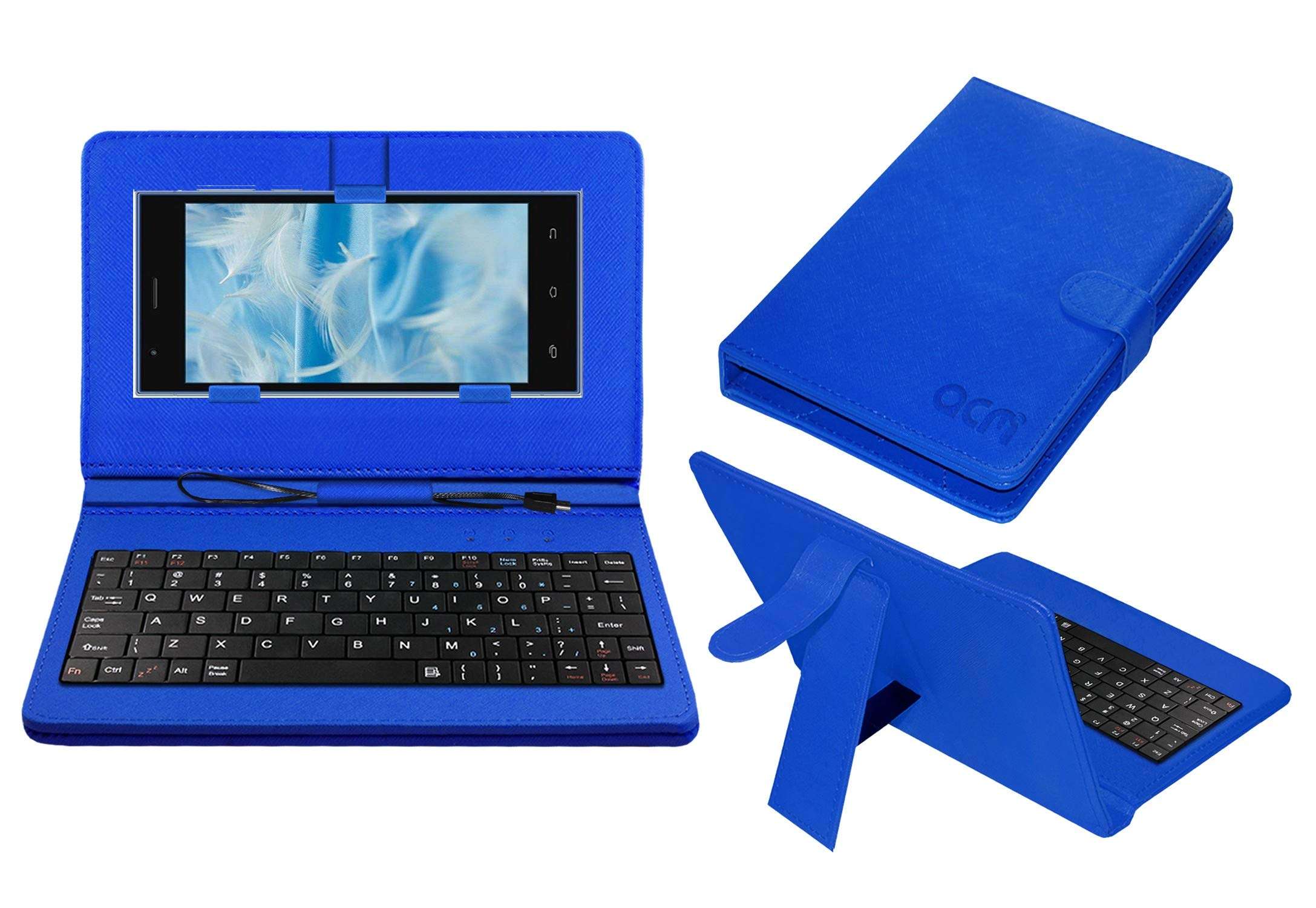 Acm Keyboard Case Compatible with Spice Xlife M5q Plus Mobile Flip Cover Stand Direct Plug & Play Device for Study & Gaming Blue