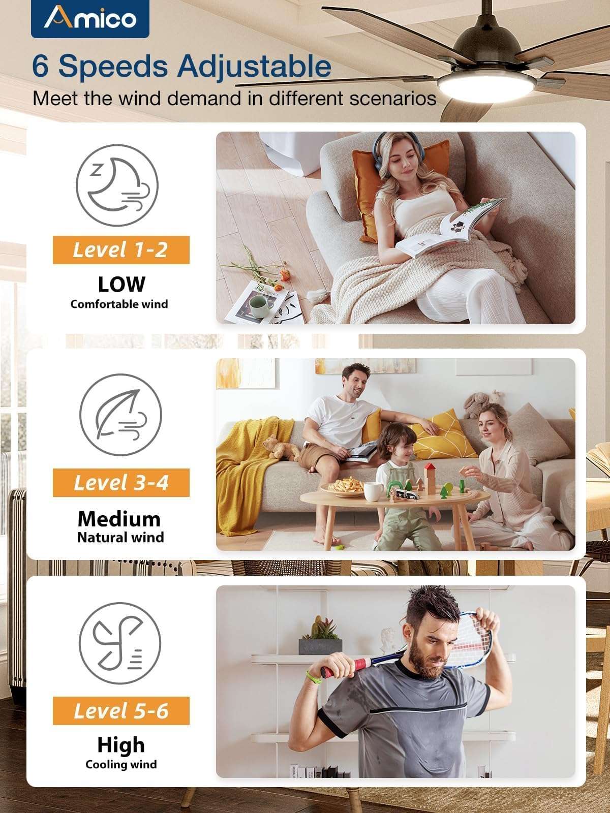 Amico 2 Pack 52'' Black and White Smart Ceiling Fans Bundle 4