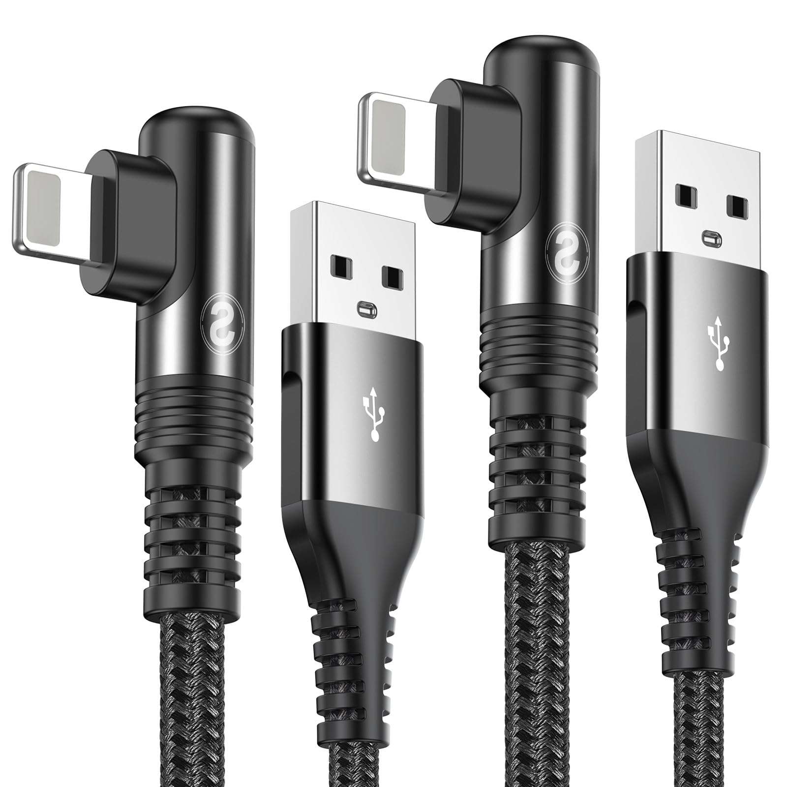 Right Angle i Phone Charger Cable 2-Pack, 3.3FT, [Apple MFi Certified] Ligtning Cable Fast Charging Nylon Braided Compatible with i Phone 14/13/12/11 Pro Max/XS MAX/XR/XS/X/8/7/Plus/6S/6/SE/5S/i Pad