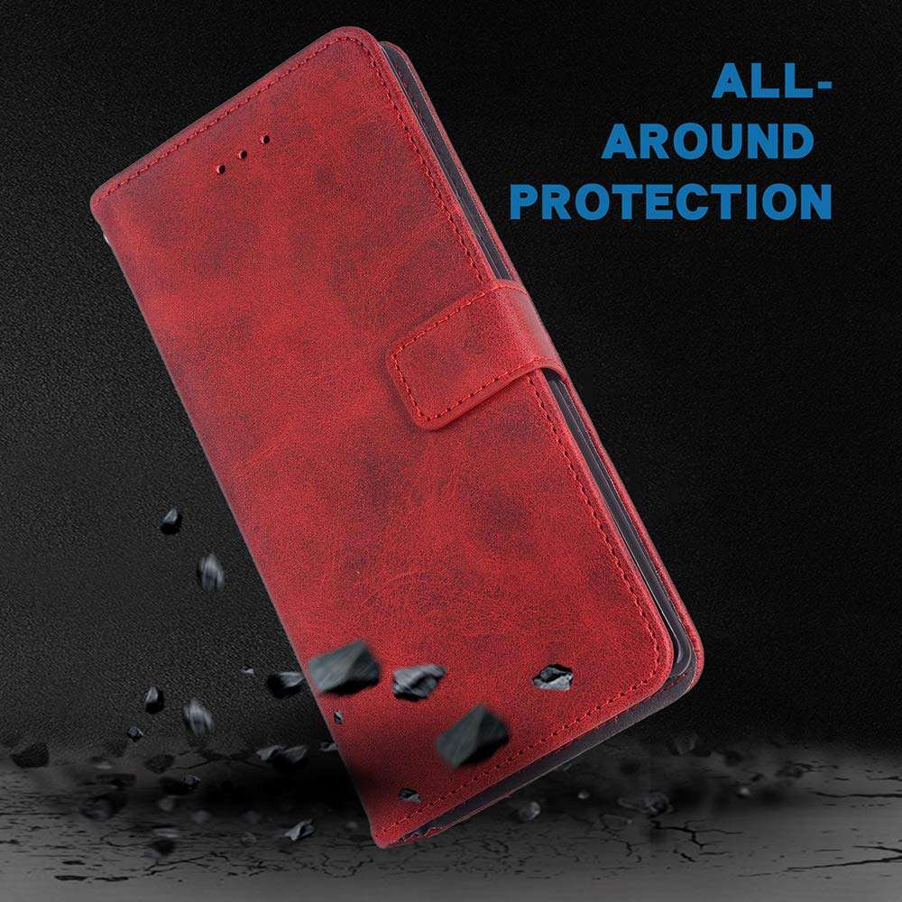 Phone Case for LG G7 ThinQ Folio Flip Wallet Case,PU Leather Credit Card Holder Slots Full Body Protection Kickstand Hard Hybrid Protective Phone Cover for LGG7 G 7 Plus Thin Q G7+ LGG7thinq Red 4